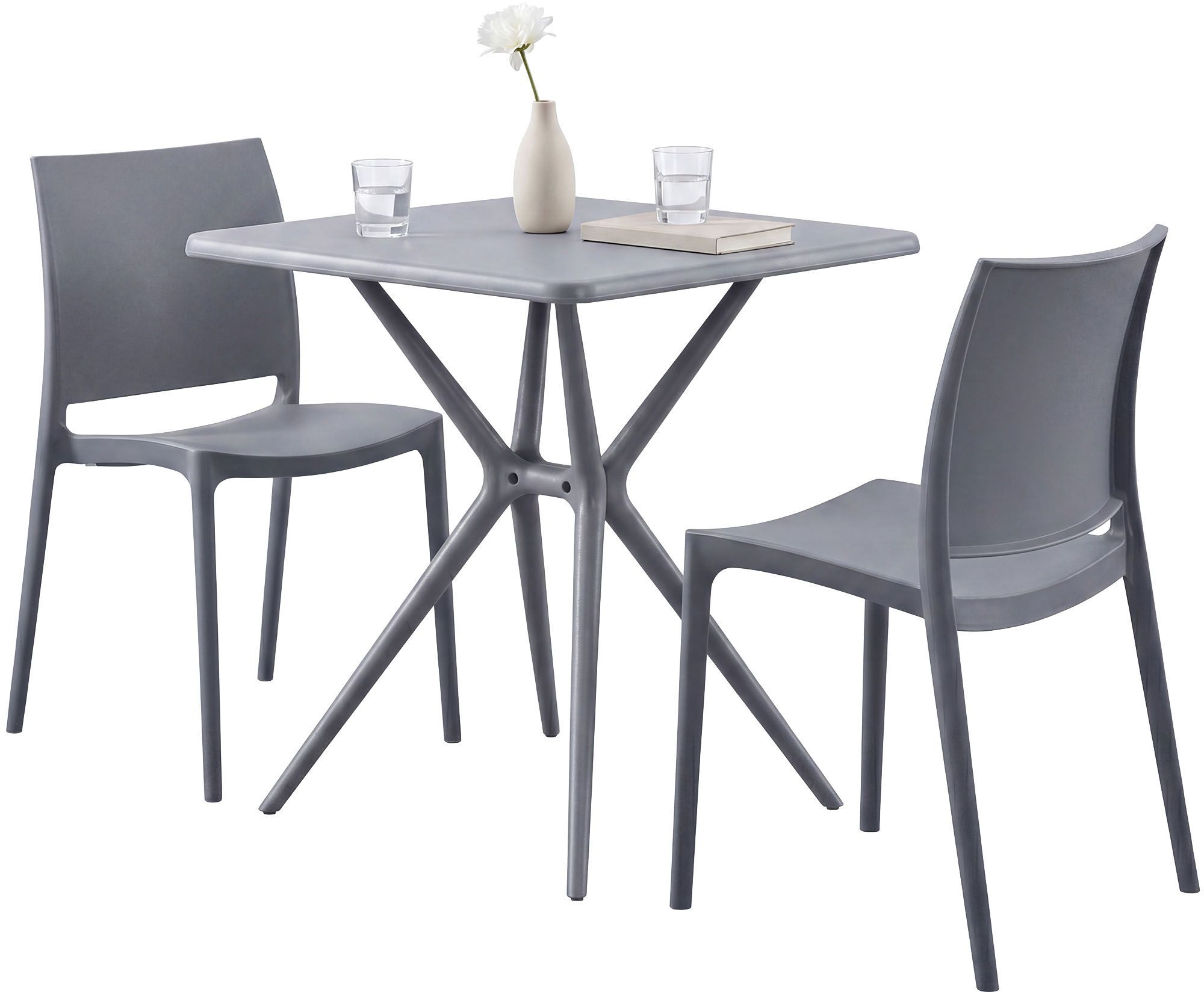 Gartenmöbel-Set Amino mit 2 Stühlen, grau