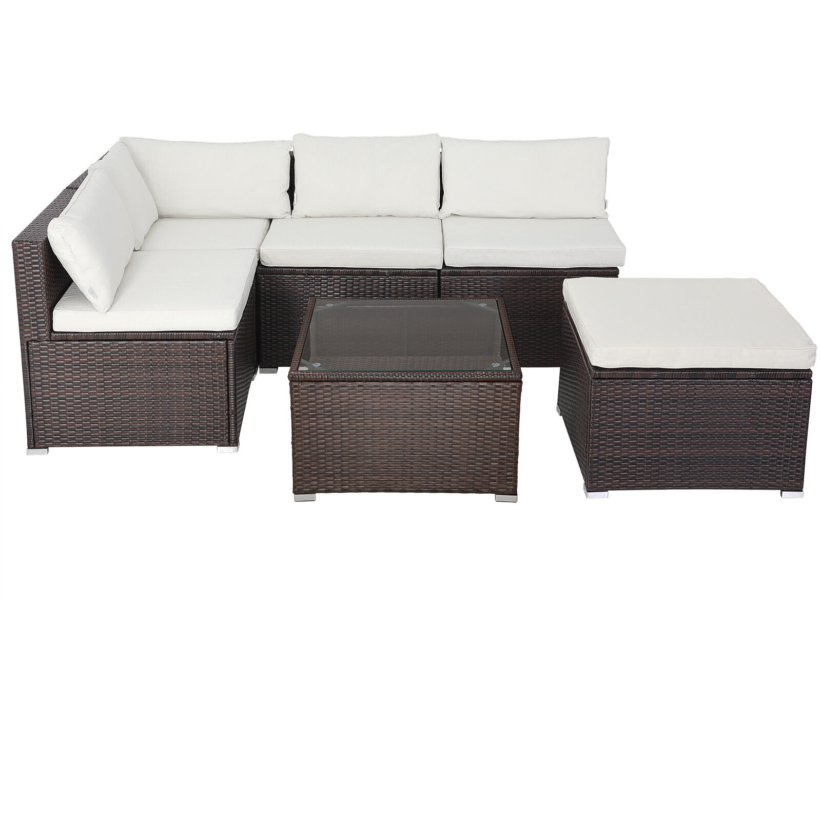 Polyrattan Ecklounge Braun/Creme dicke Rückenpolster