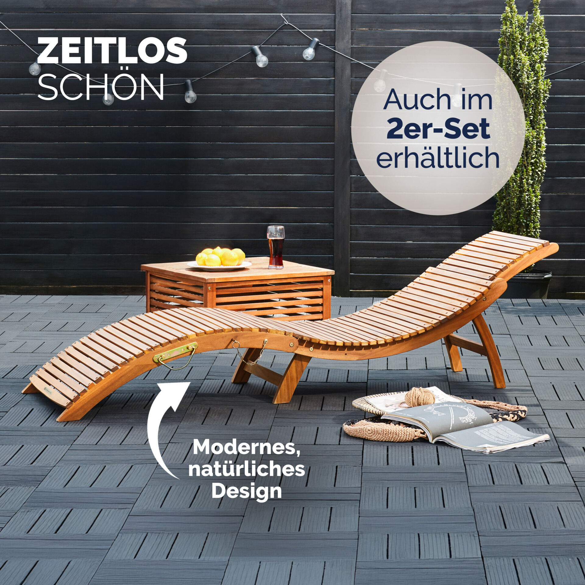 Faltbare Gartenliege Akazienholz FSC®-zertifiziert