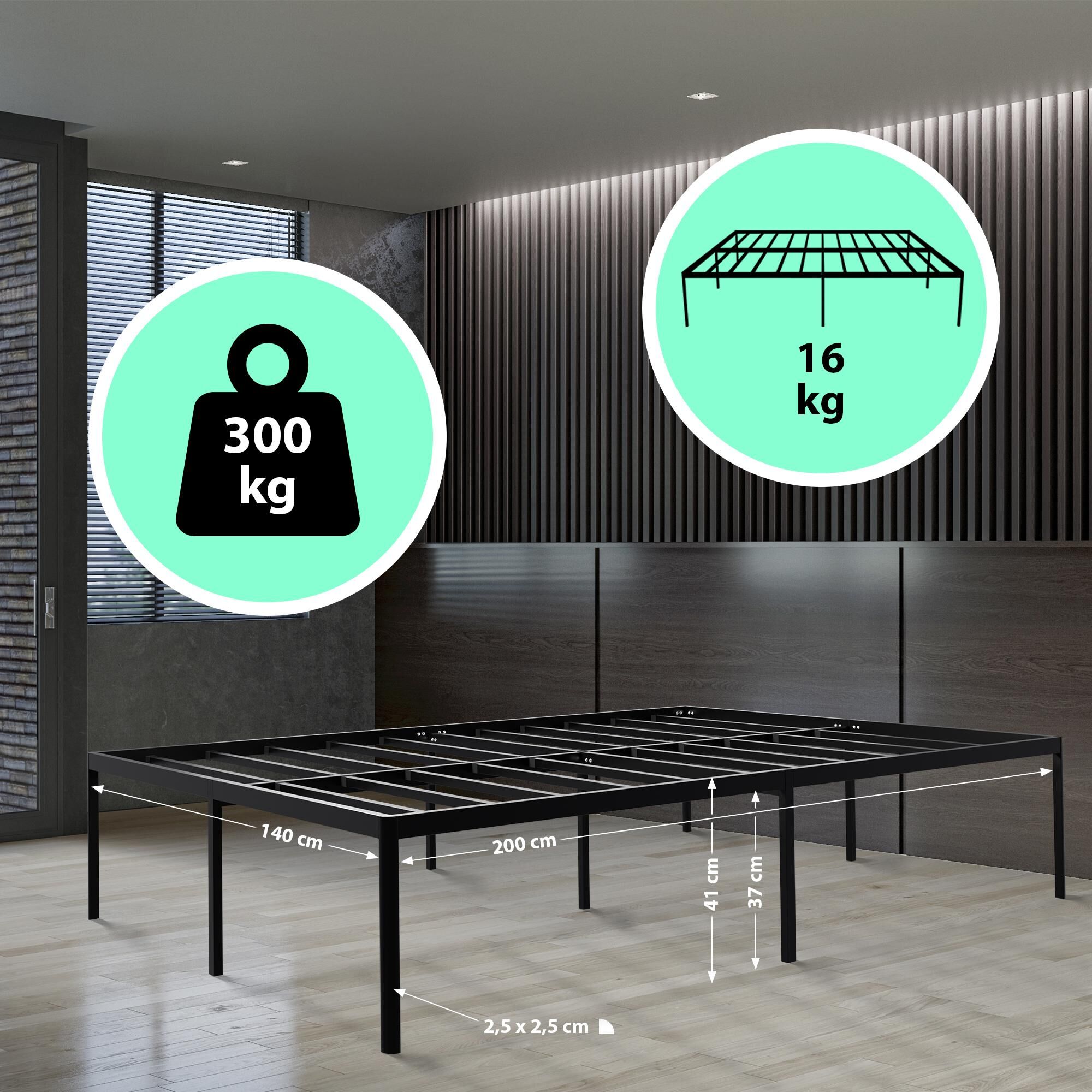 Metallbett Hamlin 200x140x41 cm, schwarz