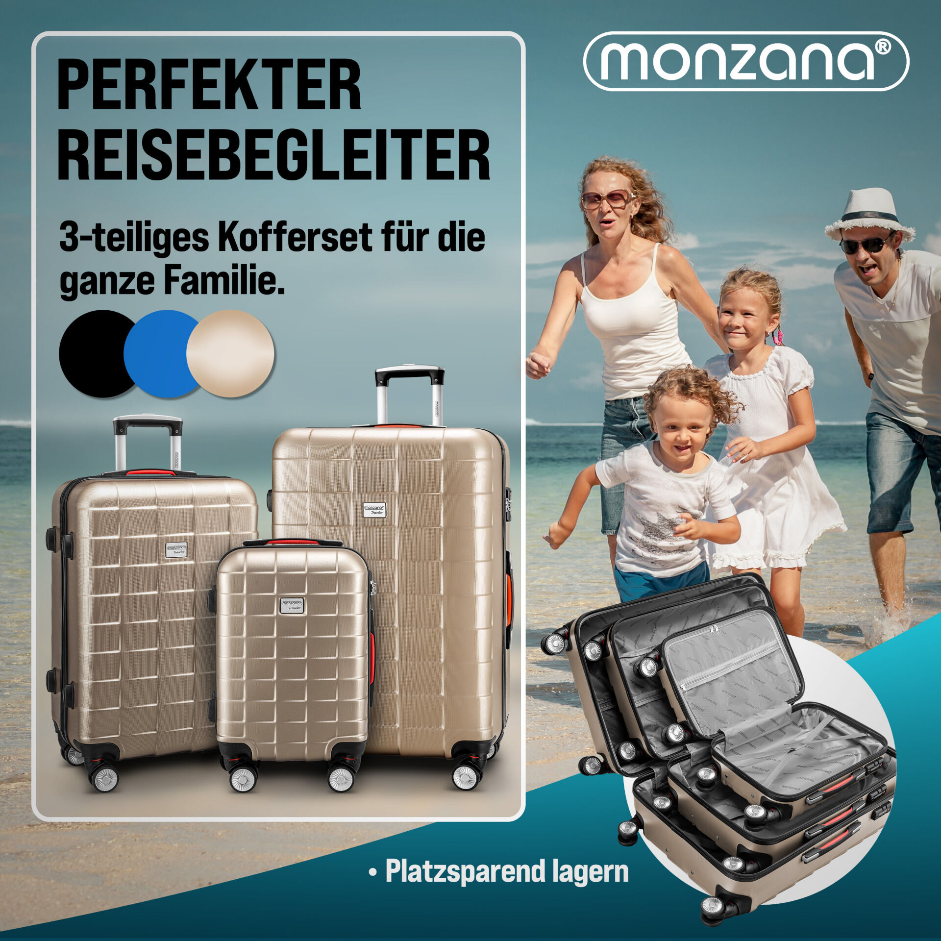 Hartschalenkoffer-Set Exopack 3-tlg Champagner ABS Zubehör