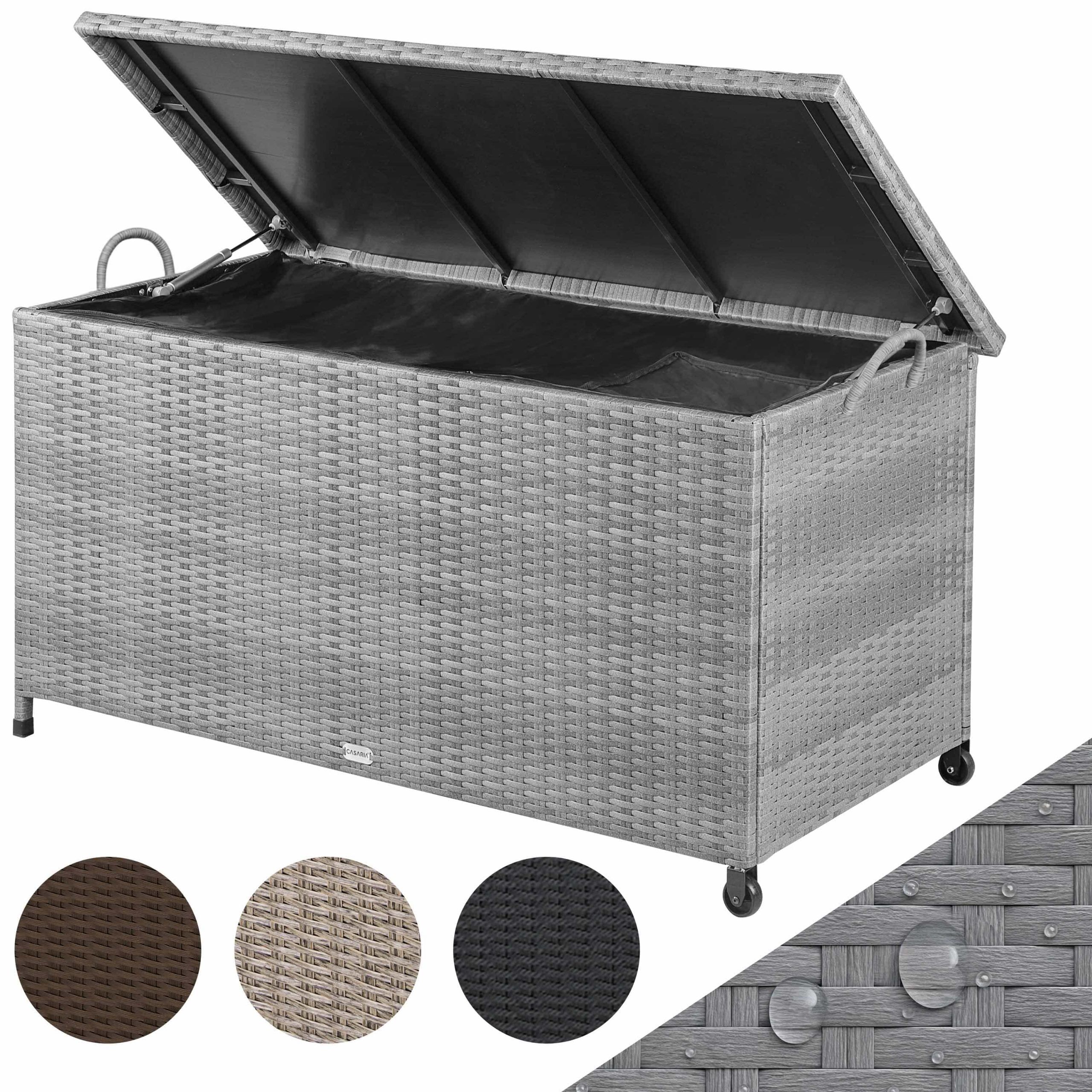 Gartenbox Polyrattan Grau 117x53x60cm mit Griffen + Rollen