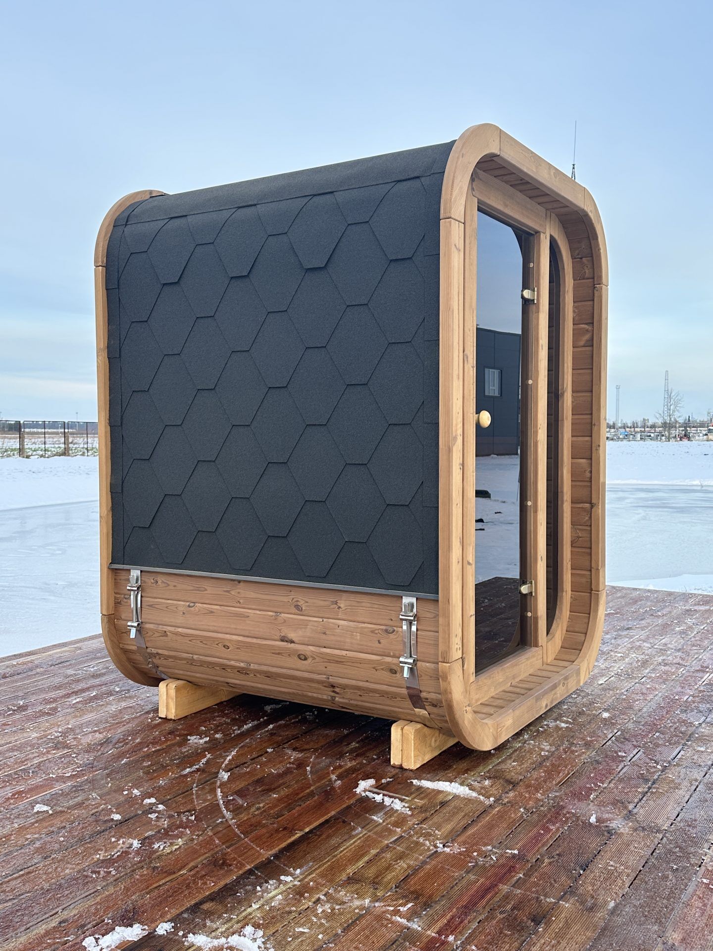 Finn Art Fasssauna Premium Mini Quadro Thermoholz montiert, Schwarz