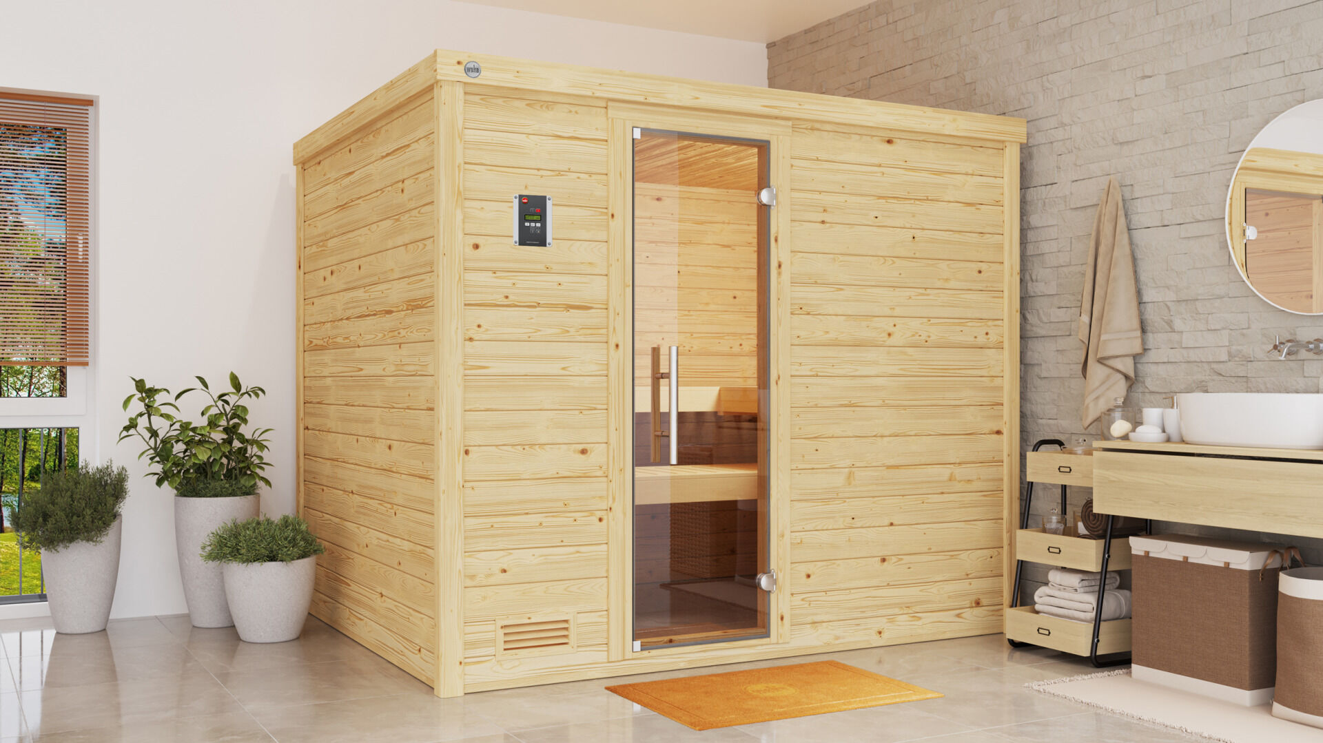 weka Premium-Massivholzsauna 45 mm BERGEN 4, ohne Ofen, ohne Beleuchtung