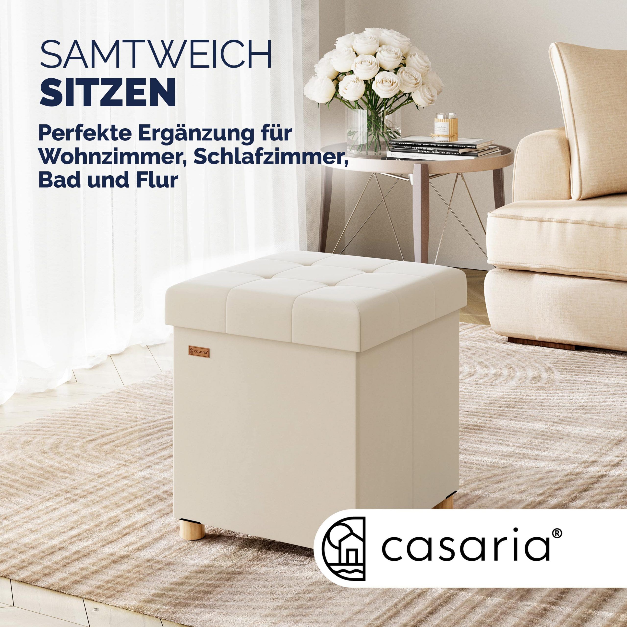 Sitzhocker Beige Samt 42x38x38cm faltbar