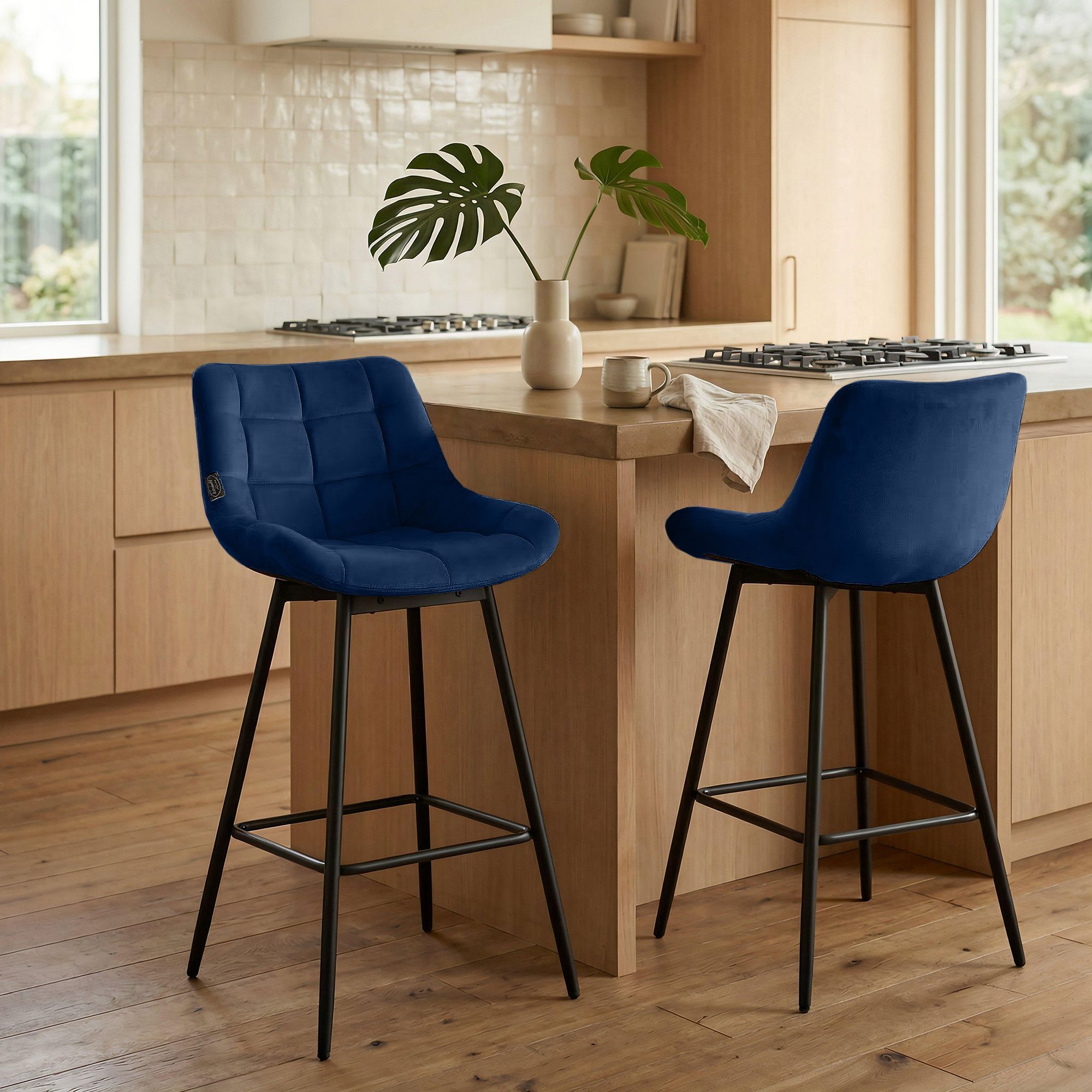 4er Set Barhocker Weston Schwenkbar Samt, blau