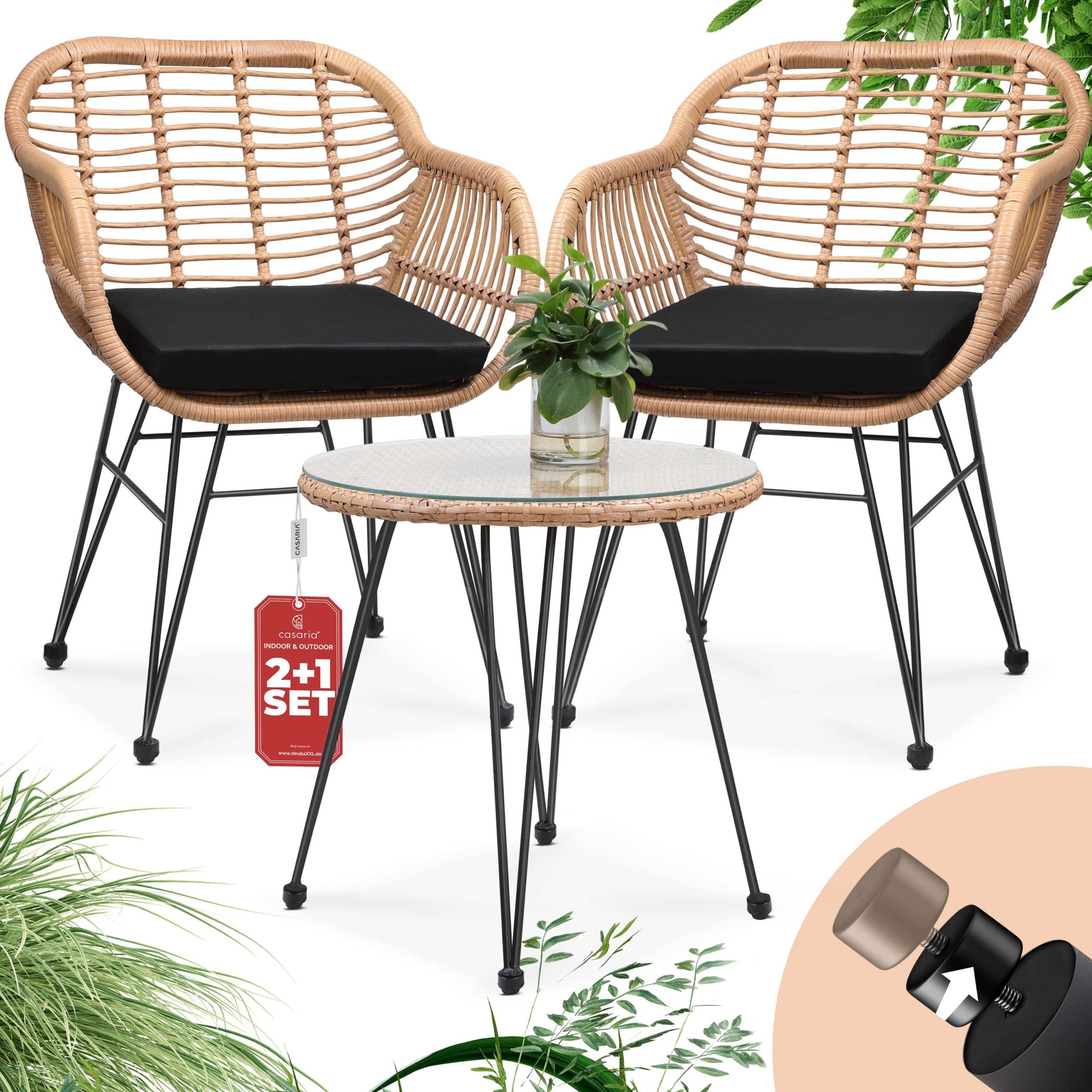 Polyrattan Garten-Sitzgruppe Bali 3-tlg Natur/Schwarz
