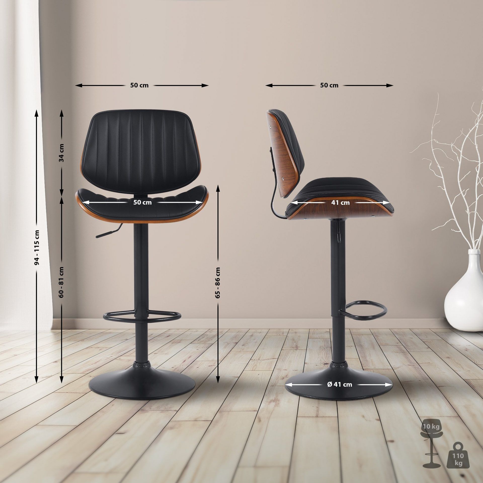 2er Set Barhocker Clawson Kunstleder schwarz, walnuss/schwarz