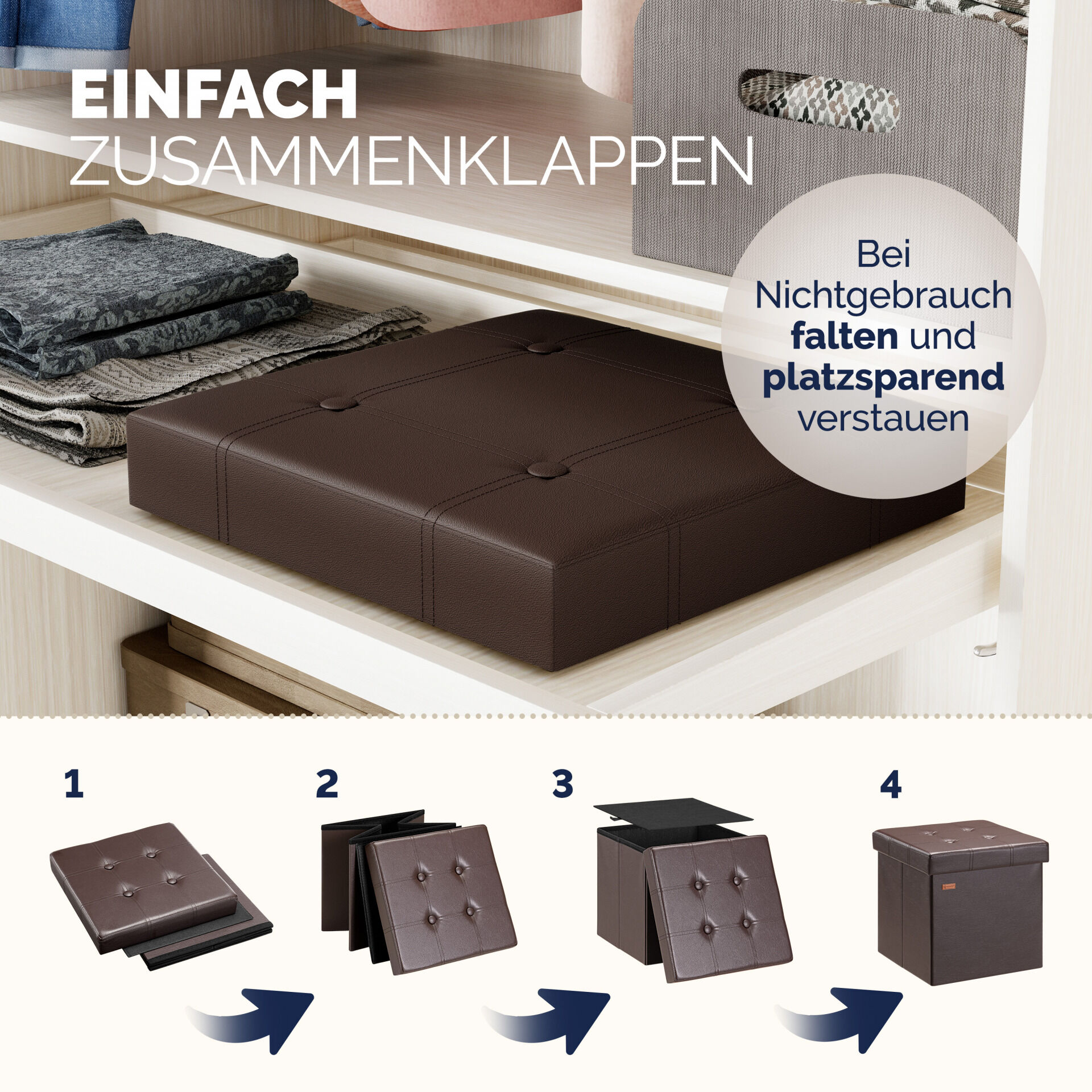 Sitzhocker Braun Kunstleder 38x38x38cm faltbar