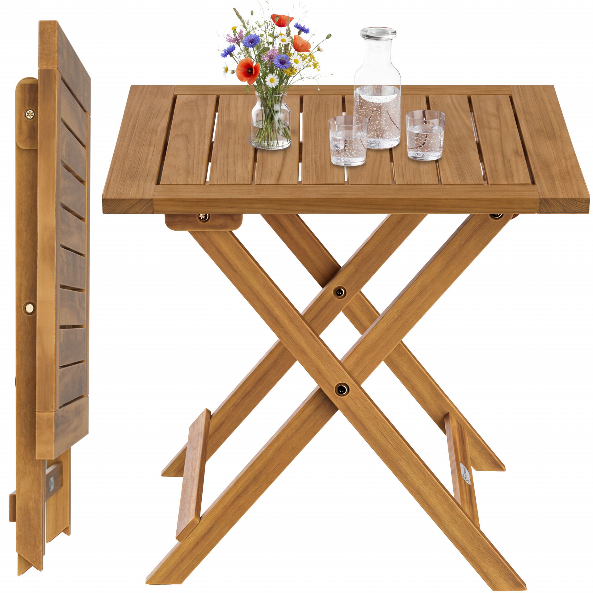 Gartentisch klappbar Akazienholz 46cm massiv platzsparend elegant