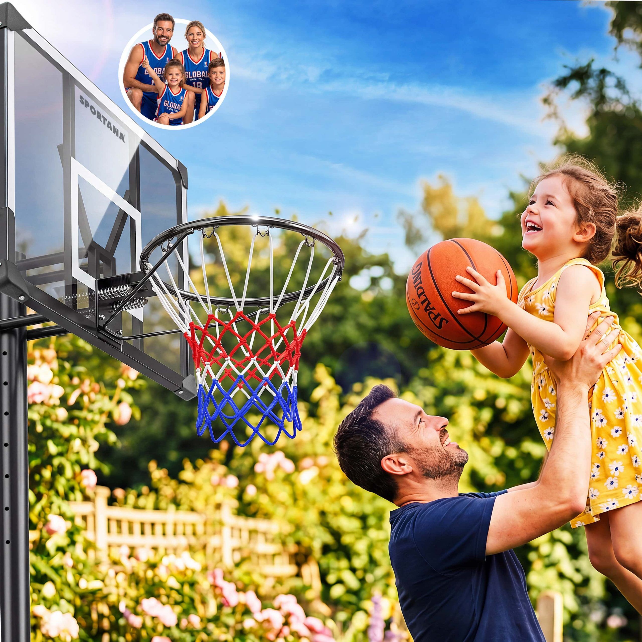Basketballkorb Outdoor höhenverstellbar 135 –305 cm stabil wetterfest mit Ständer 60 kg Sockel Rollen