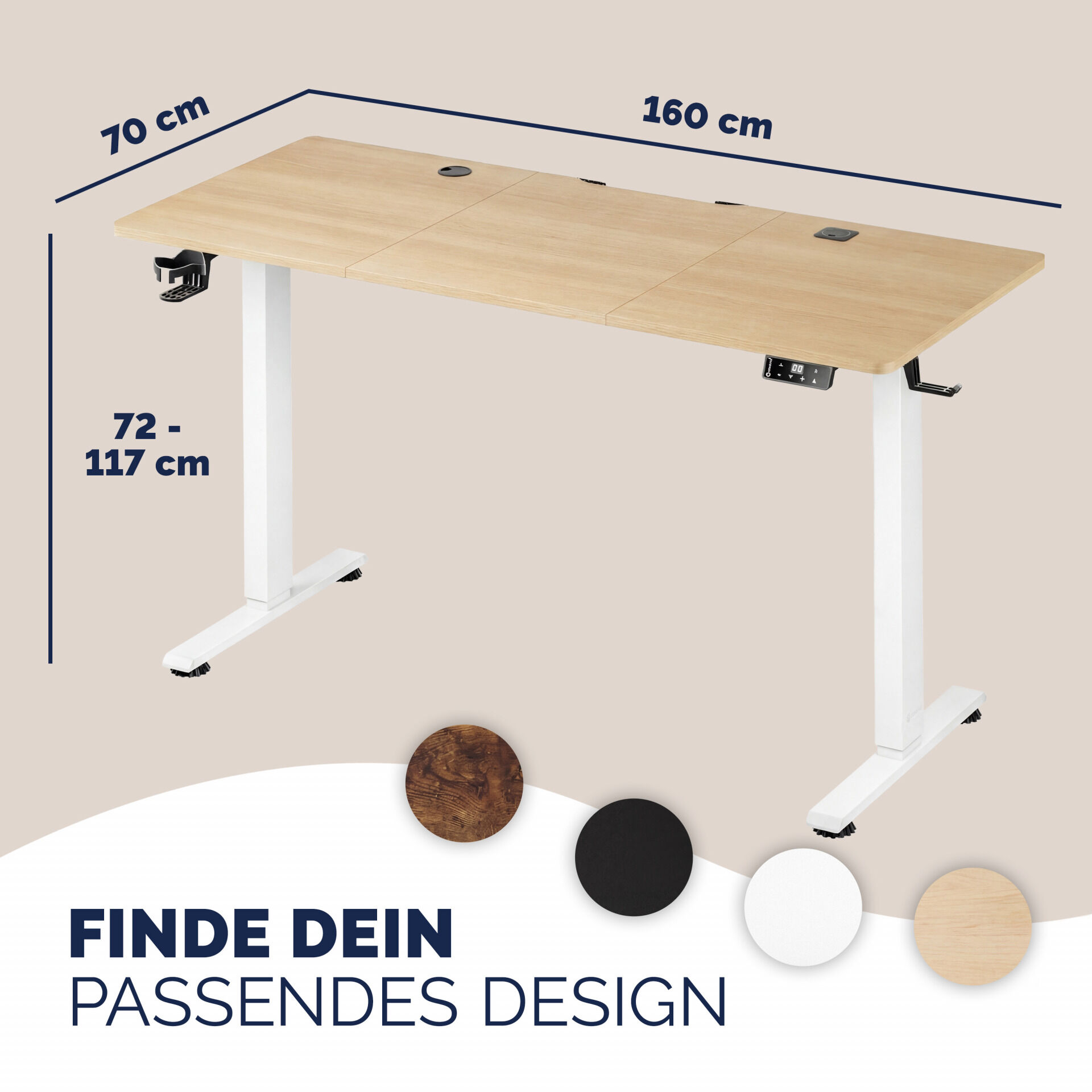 Höhenverstellbarer Schreibtisch Beige 160x75x72-117cm
