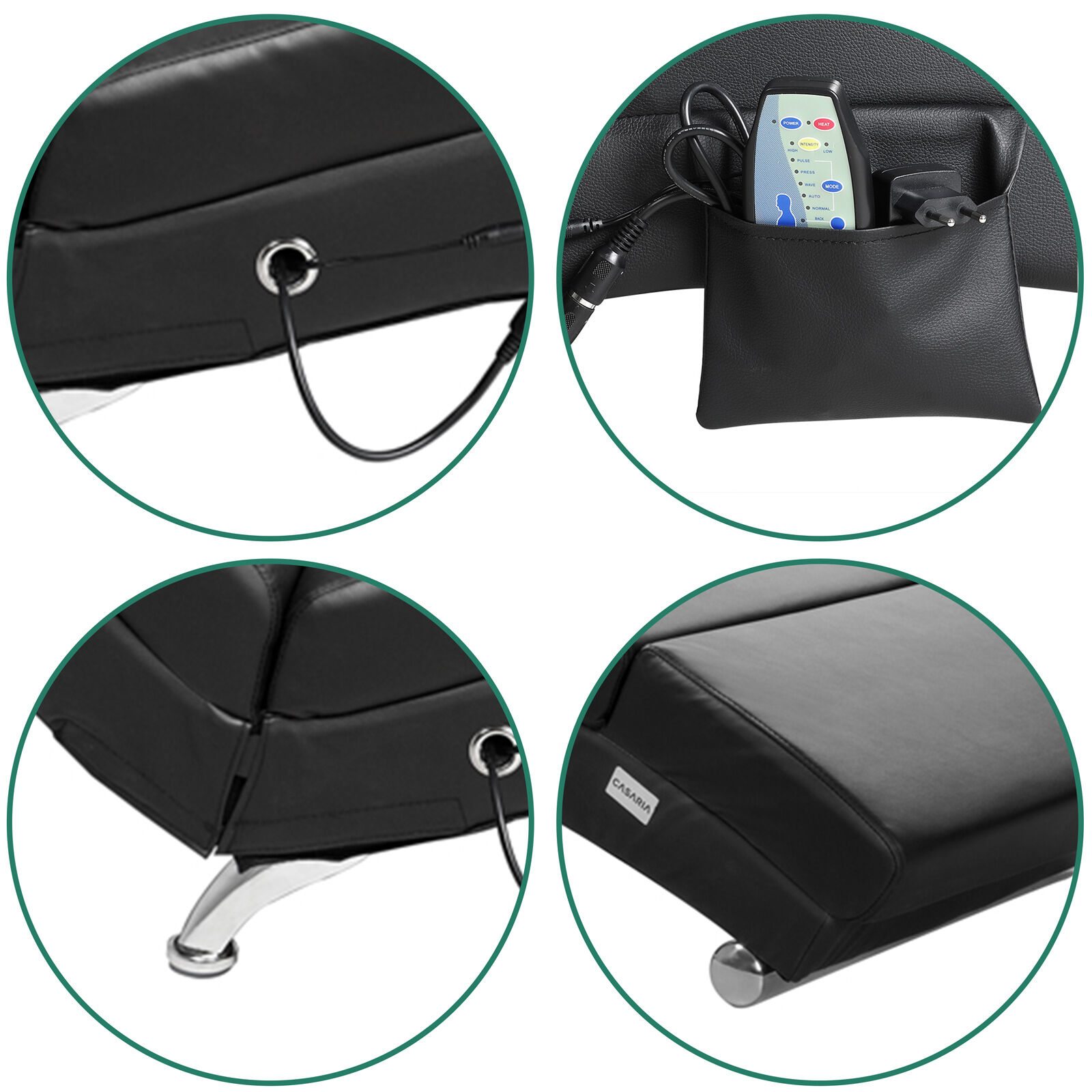 Relaxliege London Schwarz mit Massage- + Heizfunktion