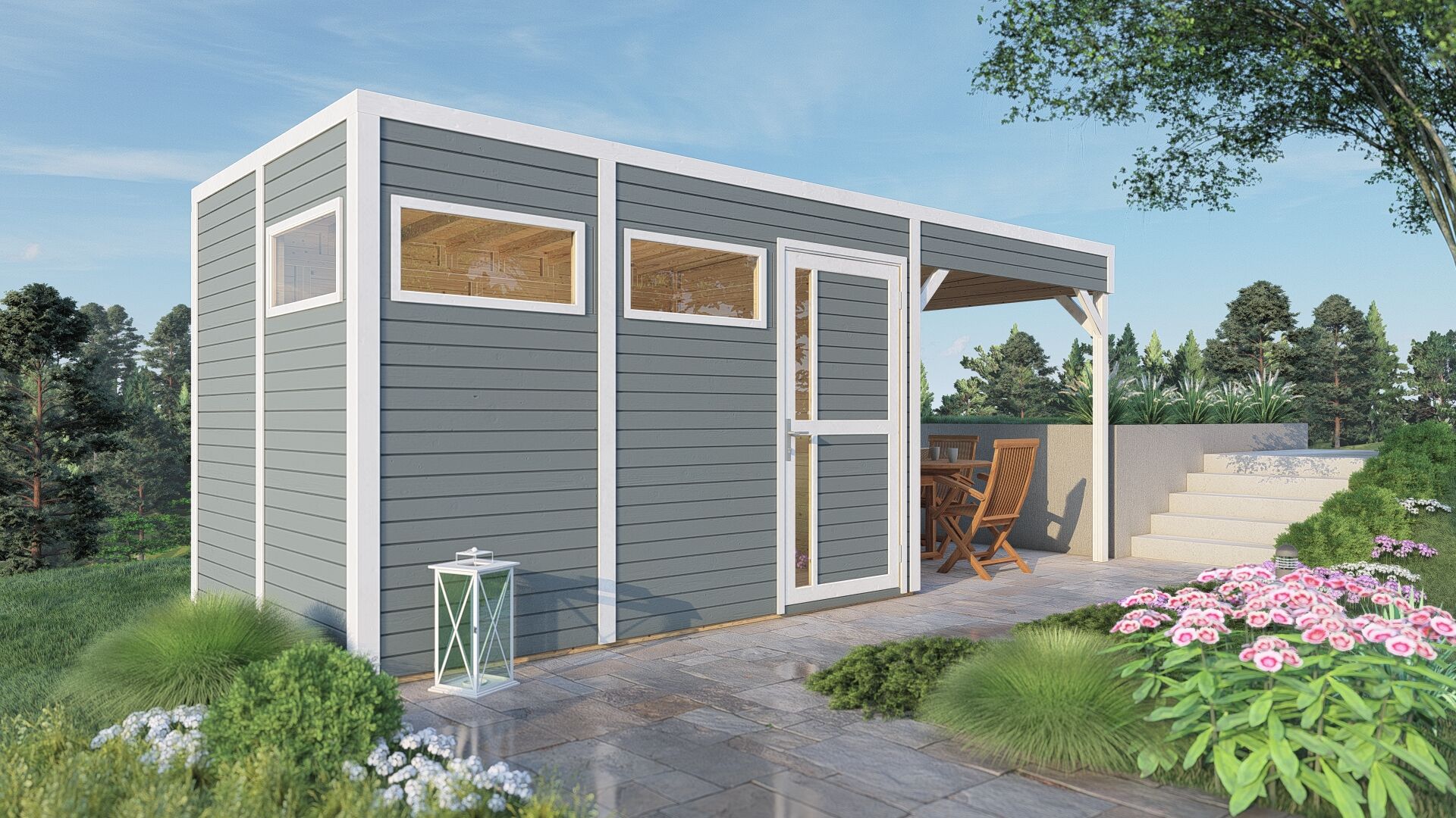 Gartenhaus Cubus 3 Lounge Hellgrau 558 x 234 cm