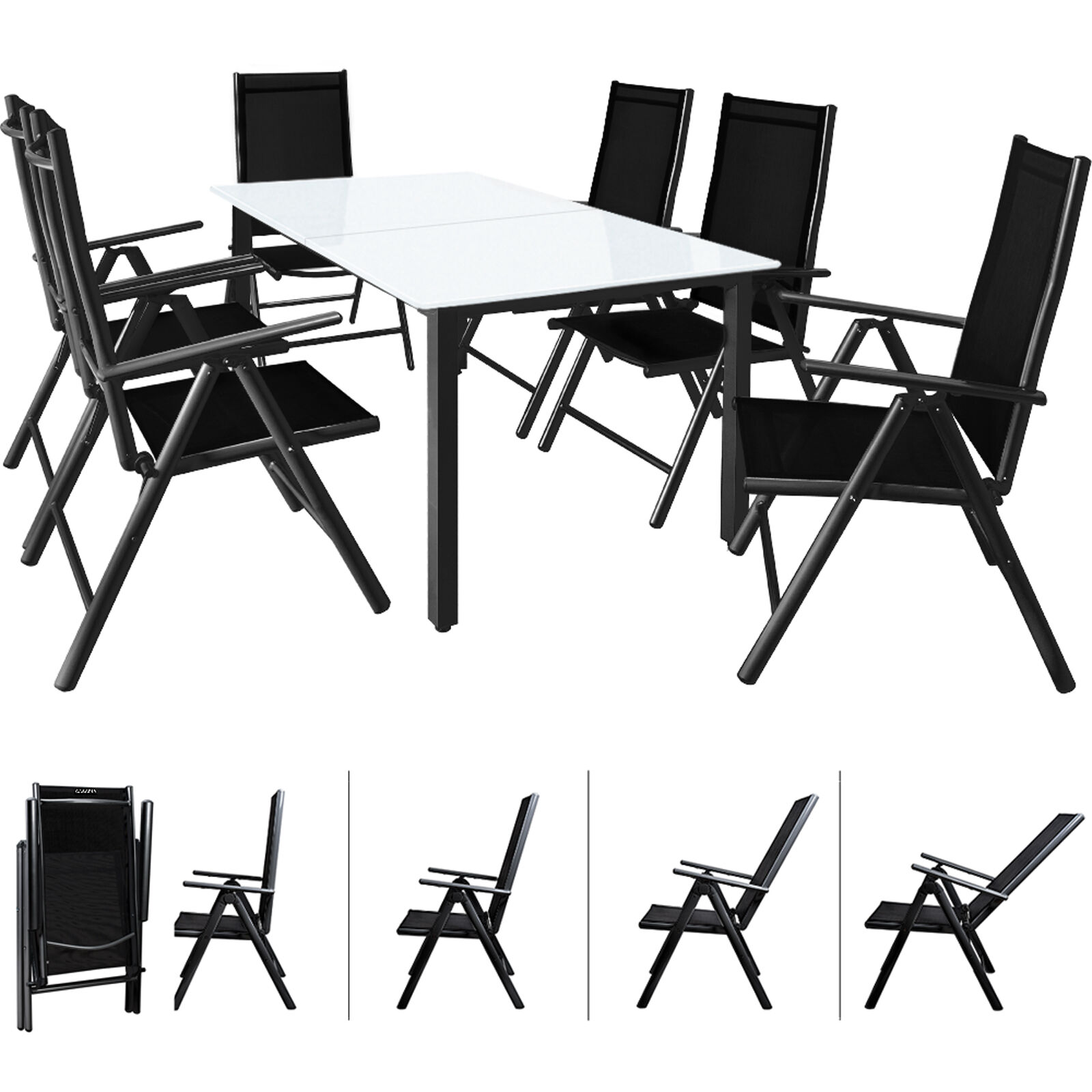 Garten-Sitzgruppe Bern 7-tlg Anthrazit Alu Milchglas