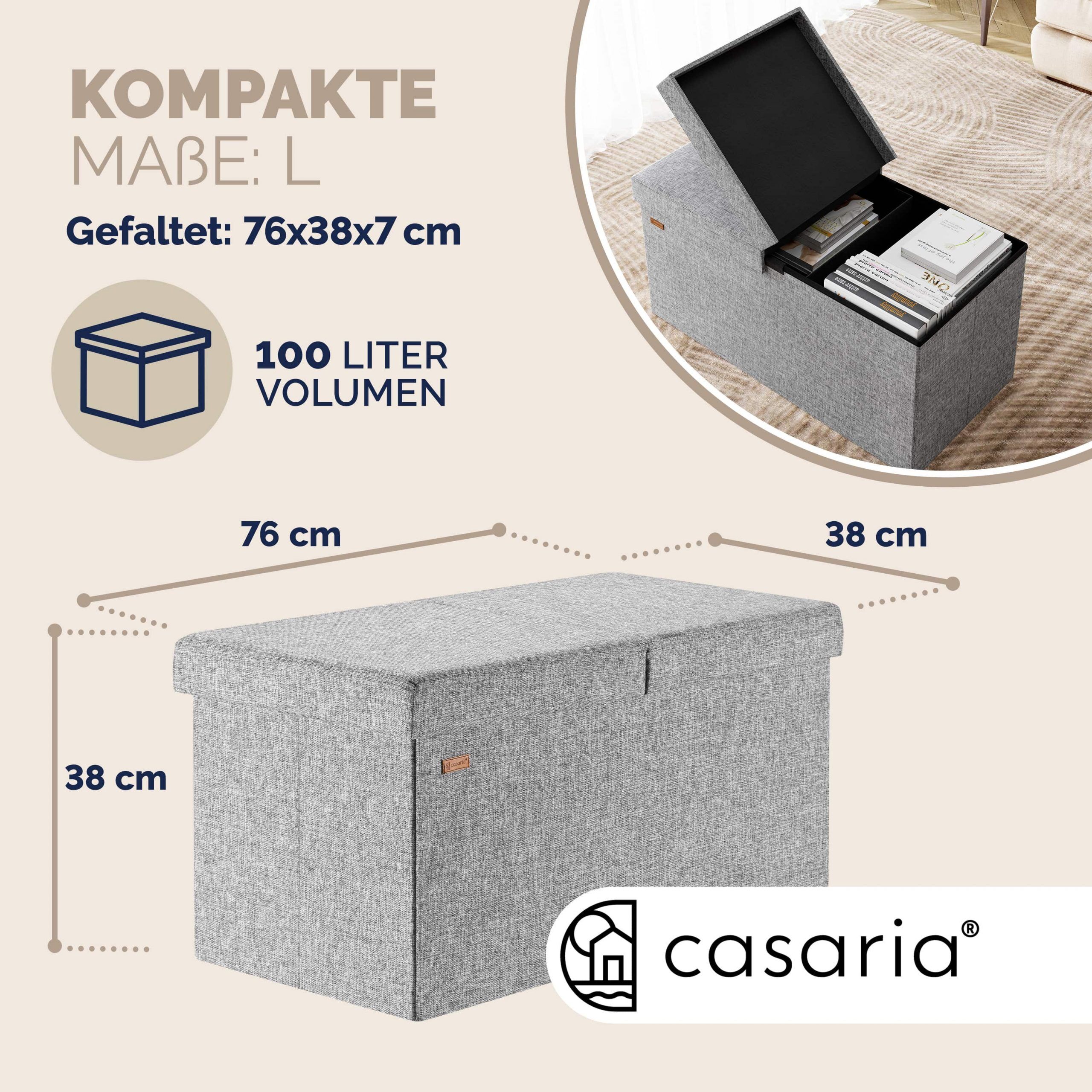 Sitzbank Hellgrau 80x40x40cm mit Stauraum faltbar