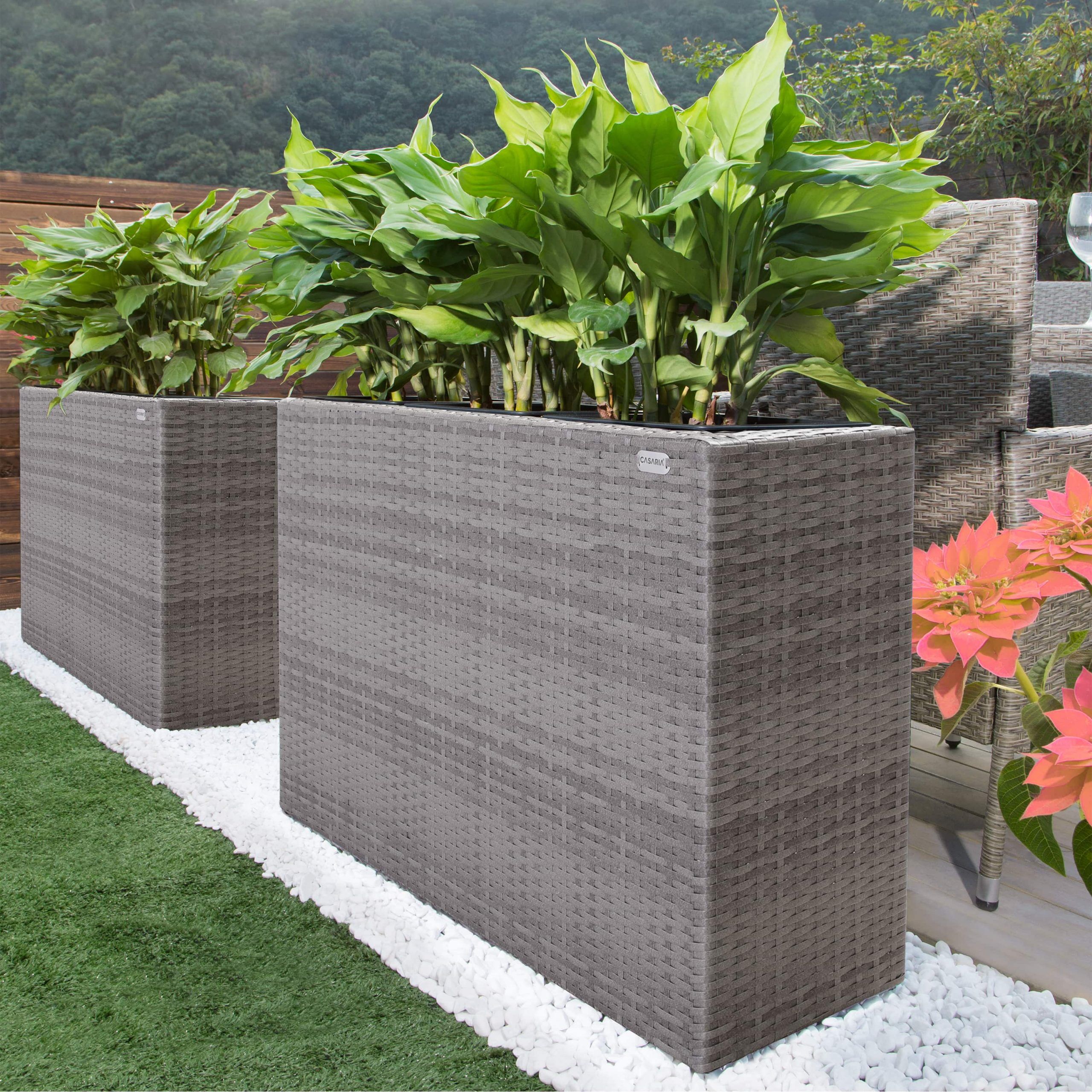 Polyrattan Blumentopf Grau 95x27x60cm