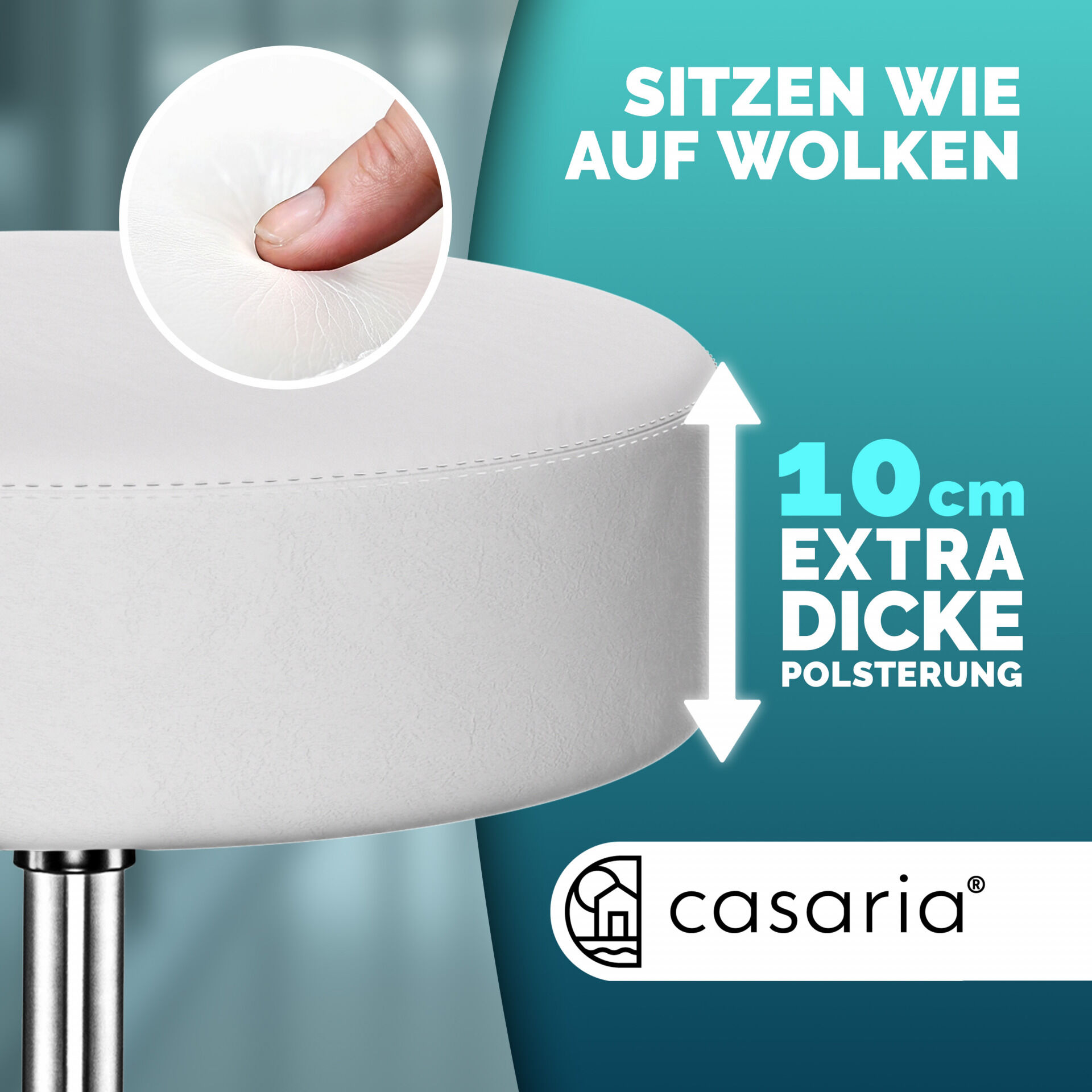 Rollhocker Kunstleder Weiß 360° drehbar