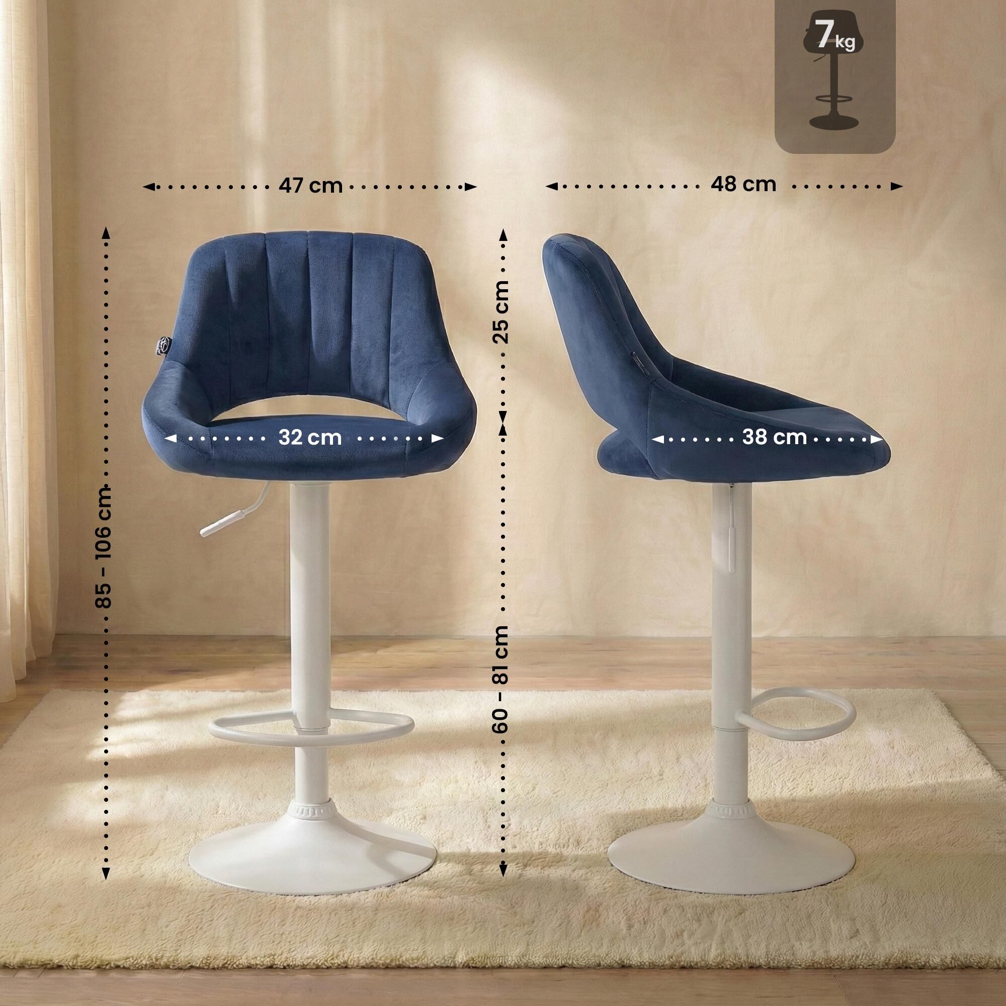 Barhocker Milet Samt weiß, blau