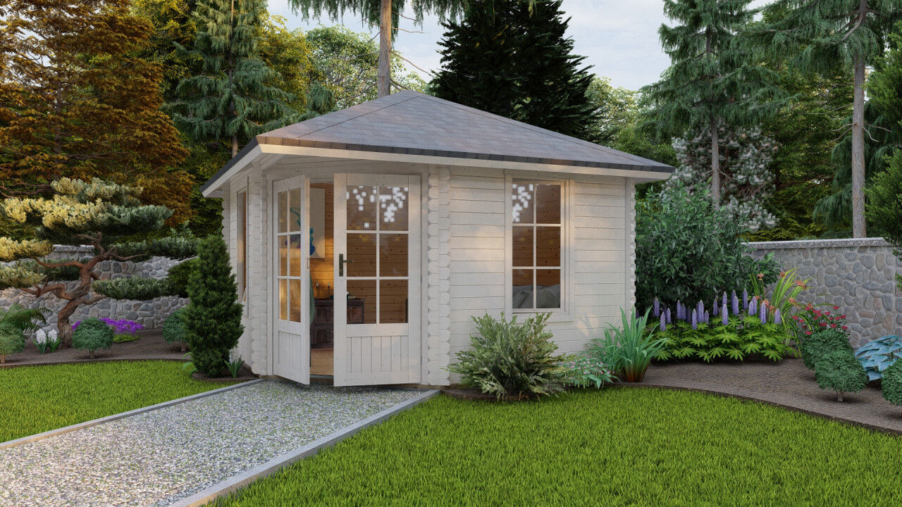5-Eck Gartenhaus Norwegen 27 – Blockbohlen-Gartenhaus in Eckbauweise