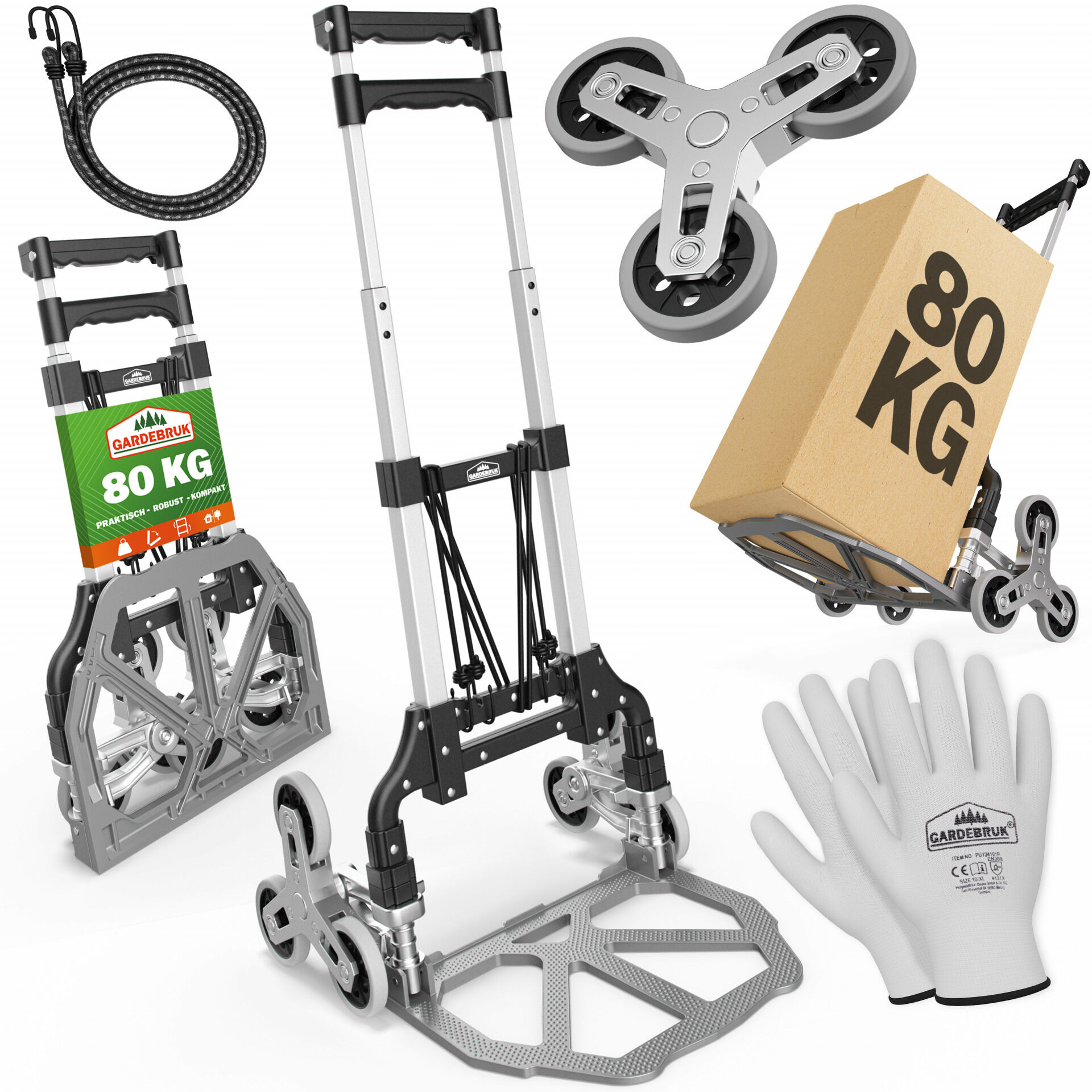 Treppenkarre Silber/Schwarz 80kg höhenverstellbar