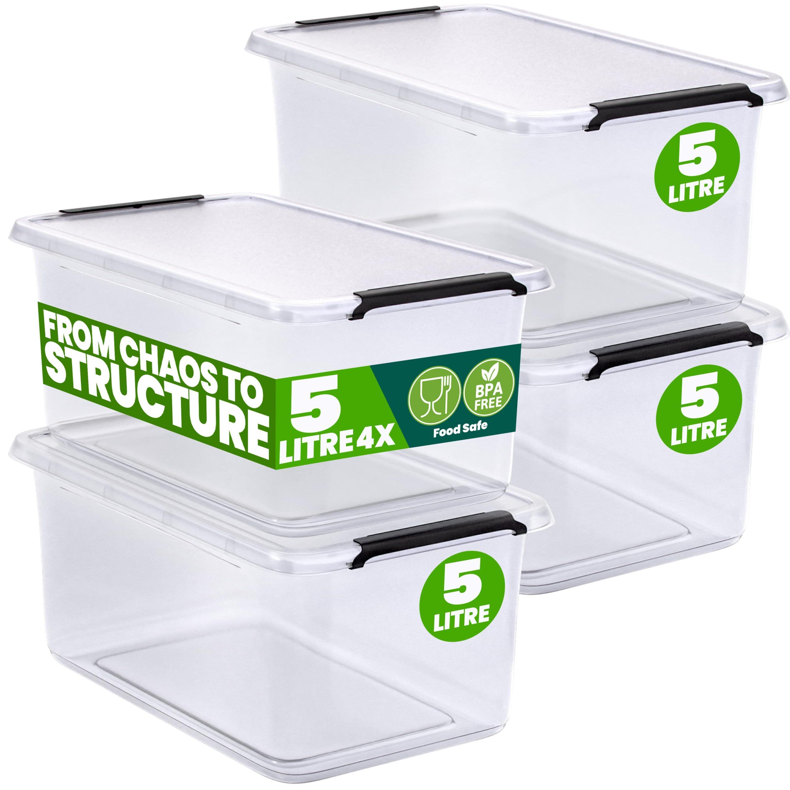 Aufbewahrungsbox 4er-Set 30x20x12cm 5L transparent stapelbar BPA-frei