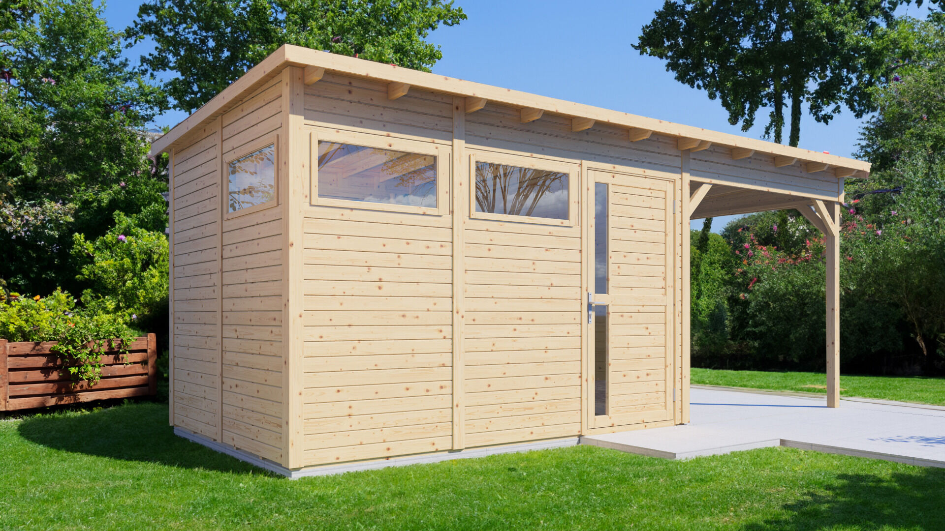 Gartenhaus Holz Pentus 3 Lounge naturbelassen 558 x 234 cm