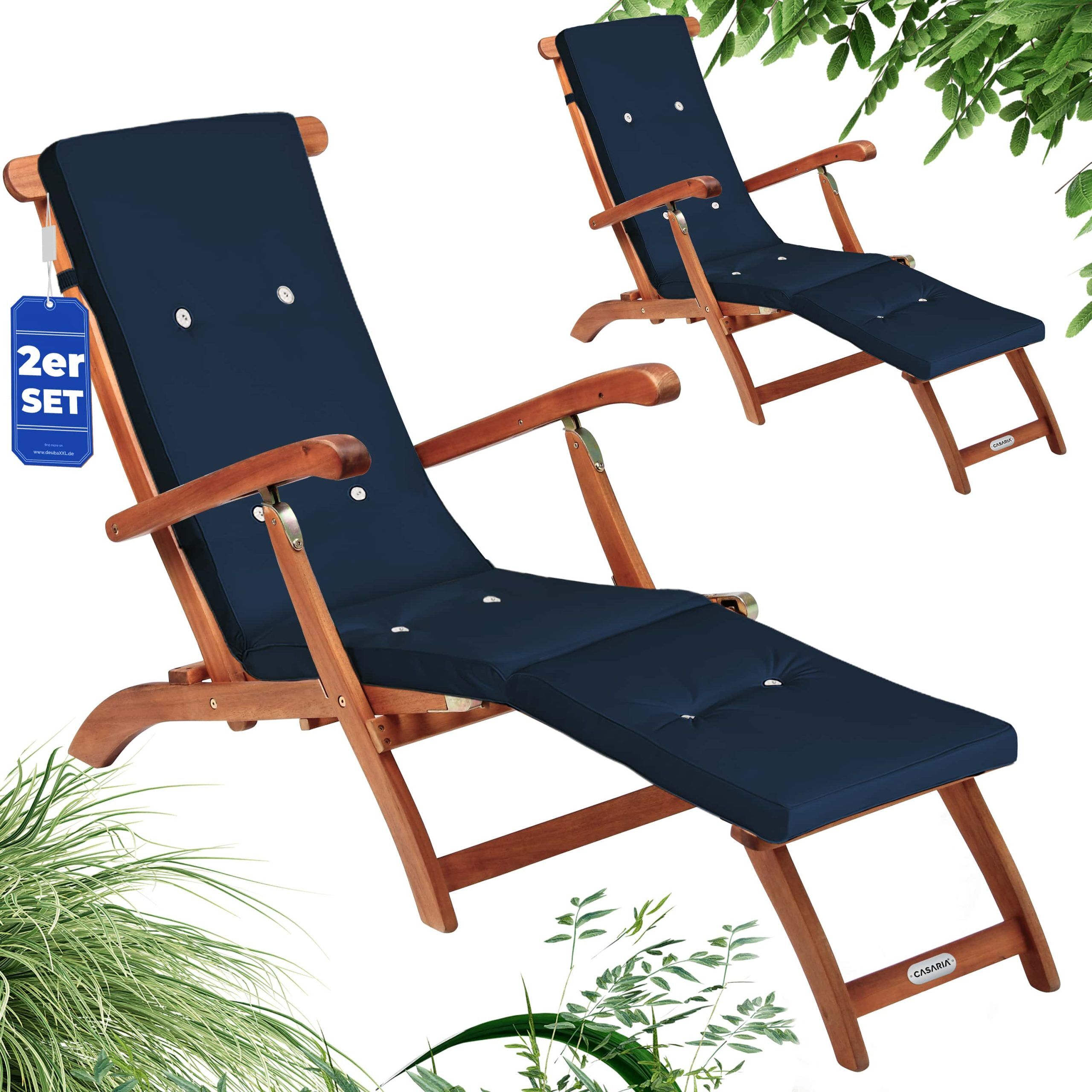 Gartenliege Queen Mary® 2er-Set Akazie FSC®-zertifiziert inkl Auflage Blau