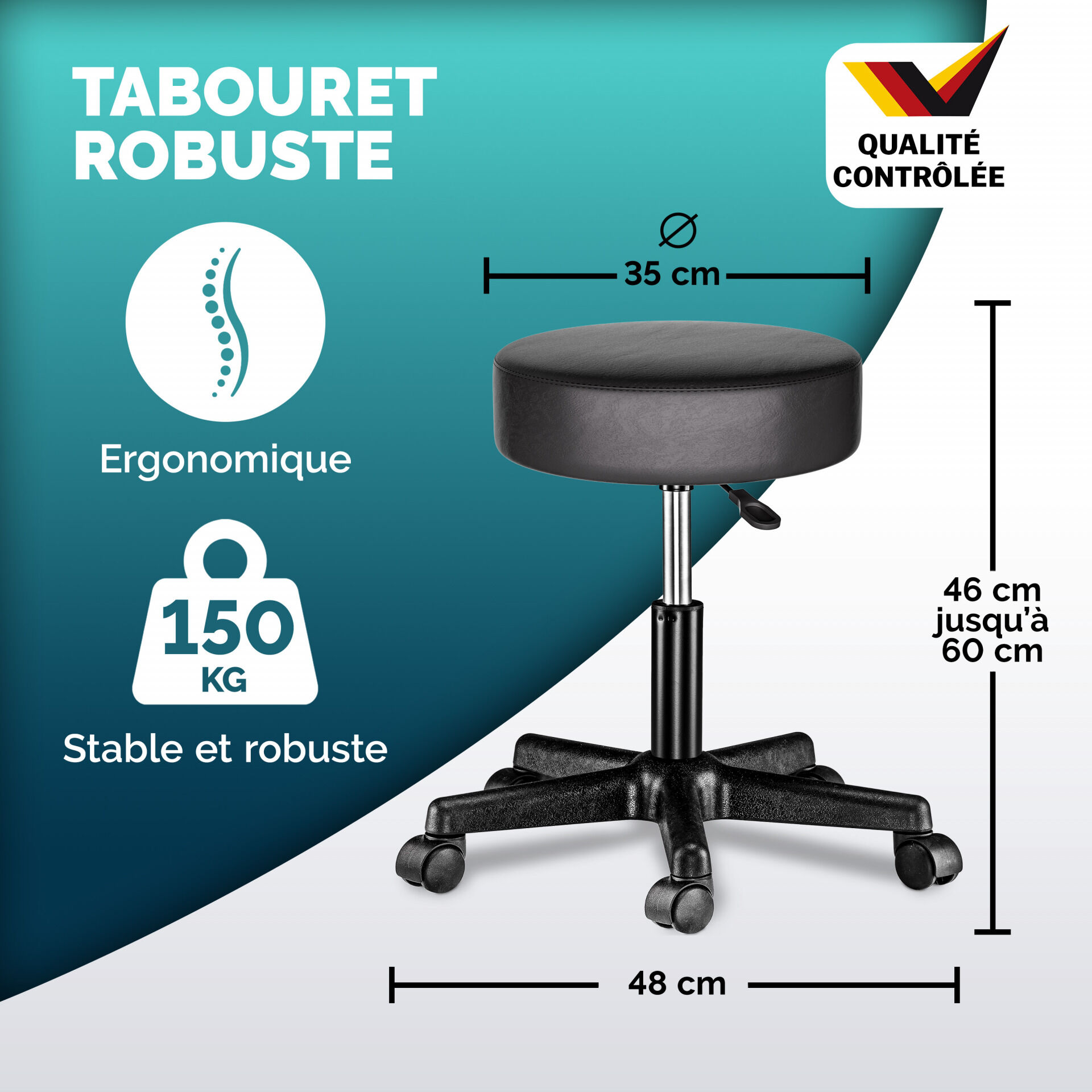 Rollhocker Kunstleder Schwarz 360° drehbar