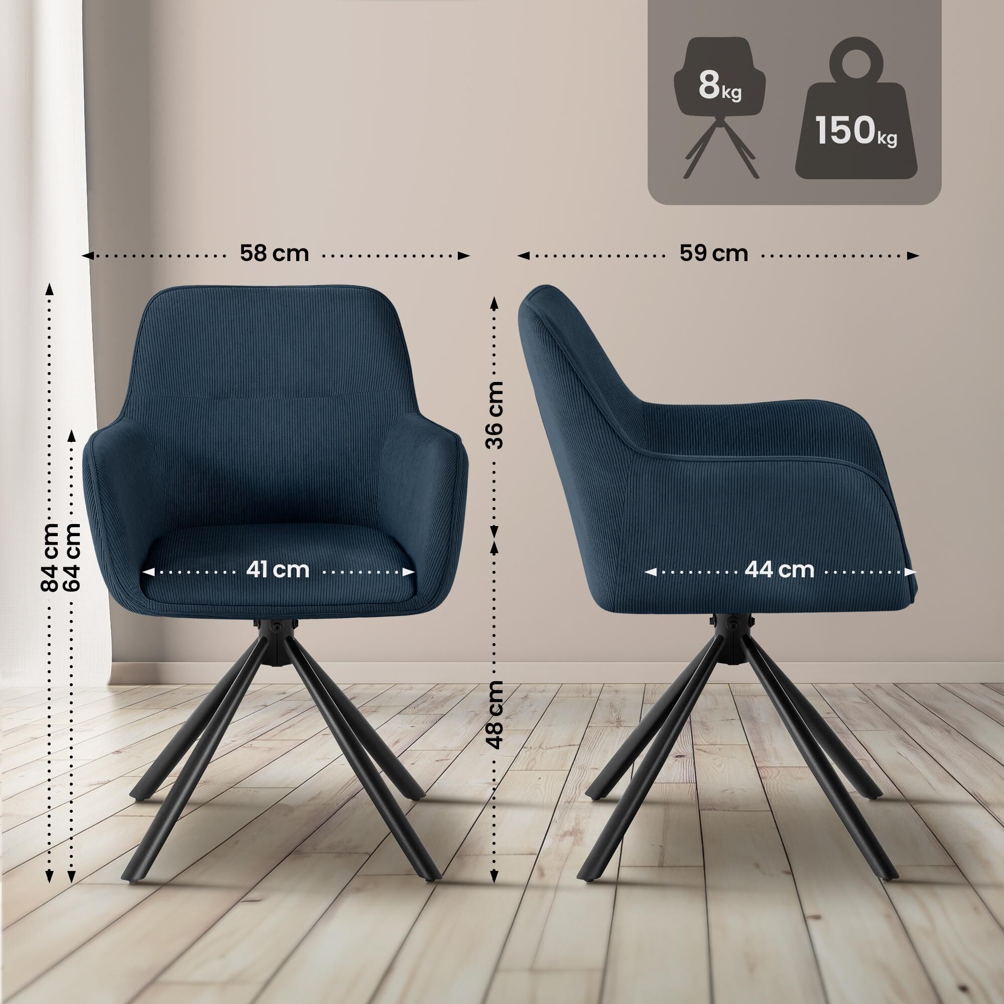 Stuhl Tipton Cord, blau