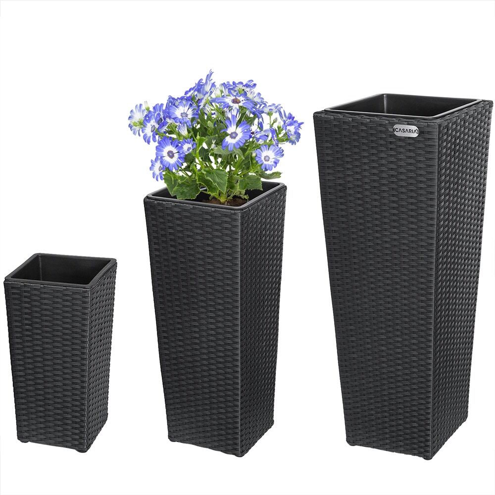 Polyrattan Blumentopf 3er-Set Schwarz