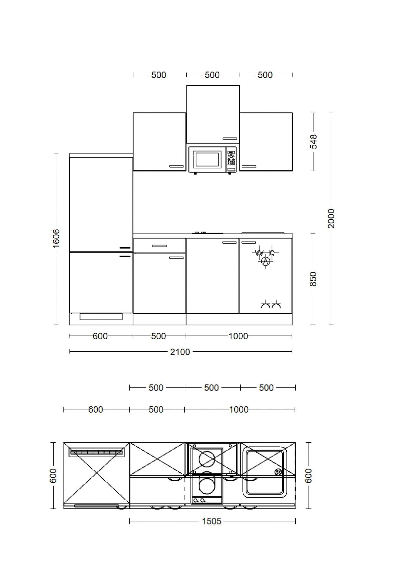 Singleküche WITO 210 cm mit E-Geräten