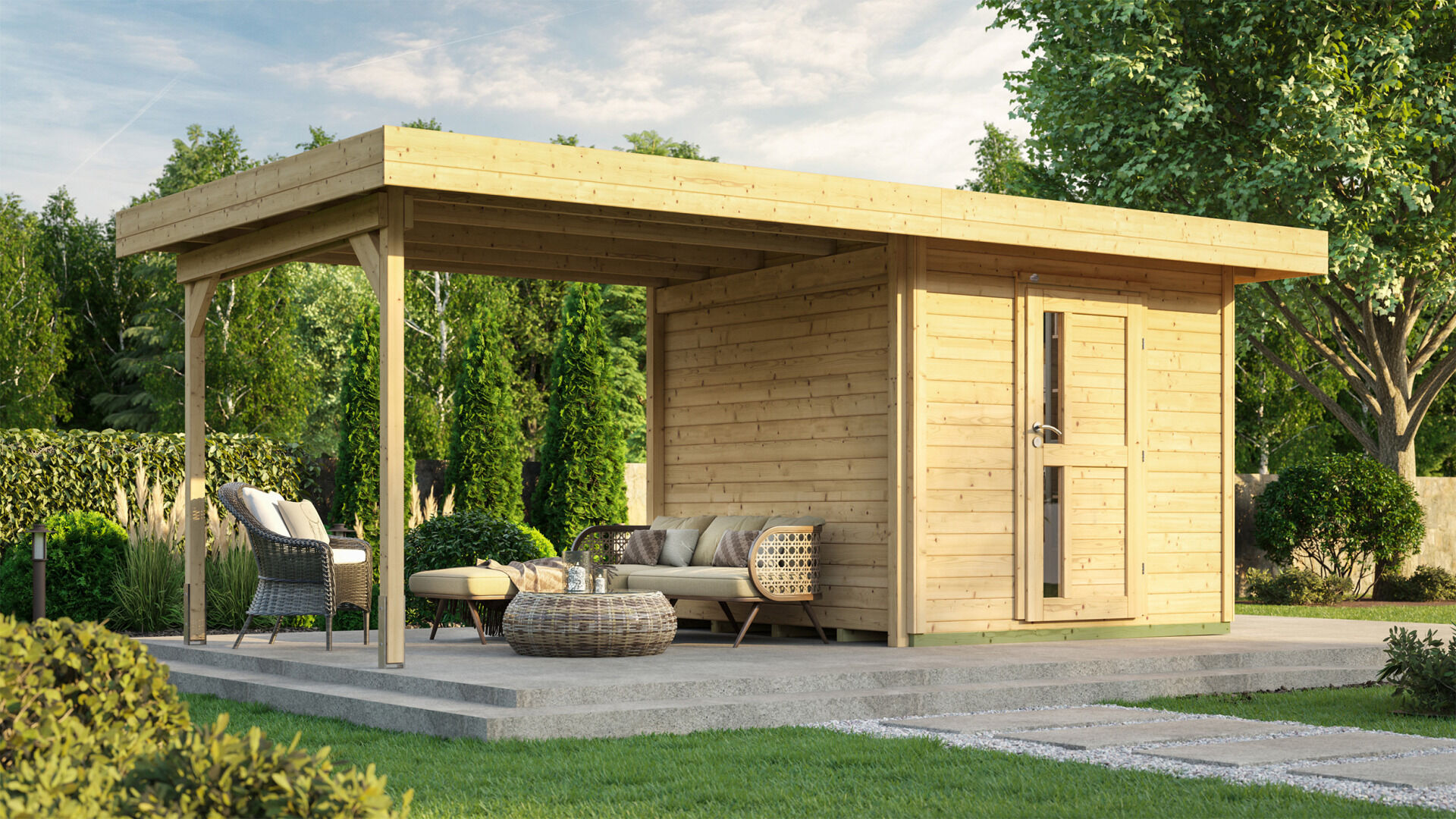 weka Design-Gartenhaus 172 B 5,8x3,8m, Naturbelassen, Premium Dachbahn selbstklebend