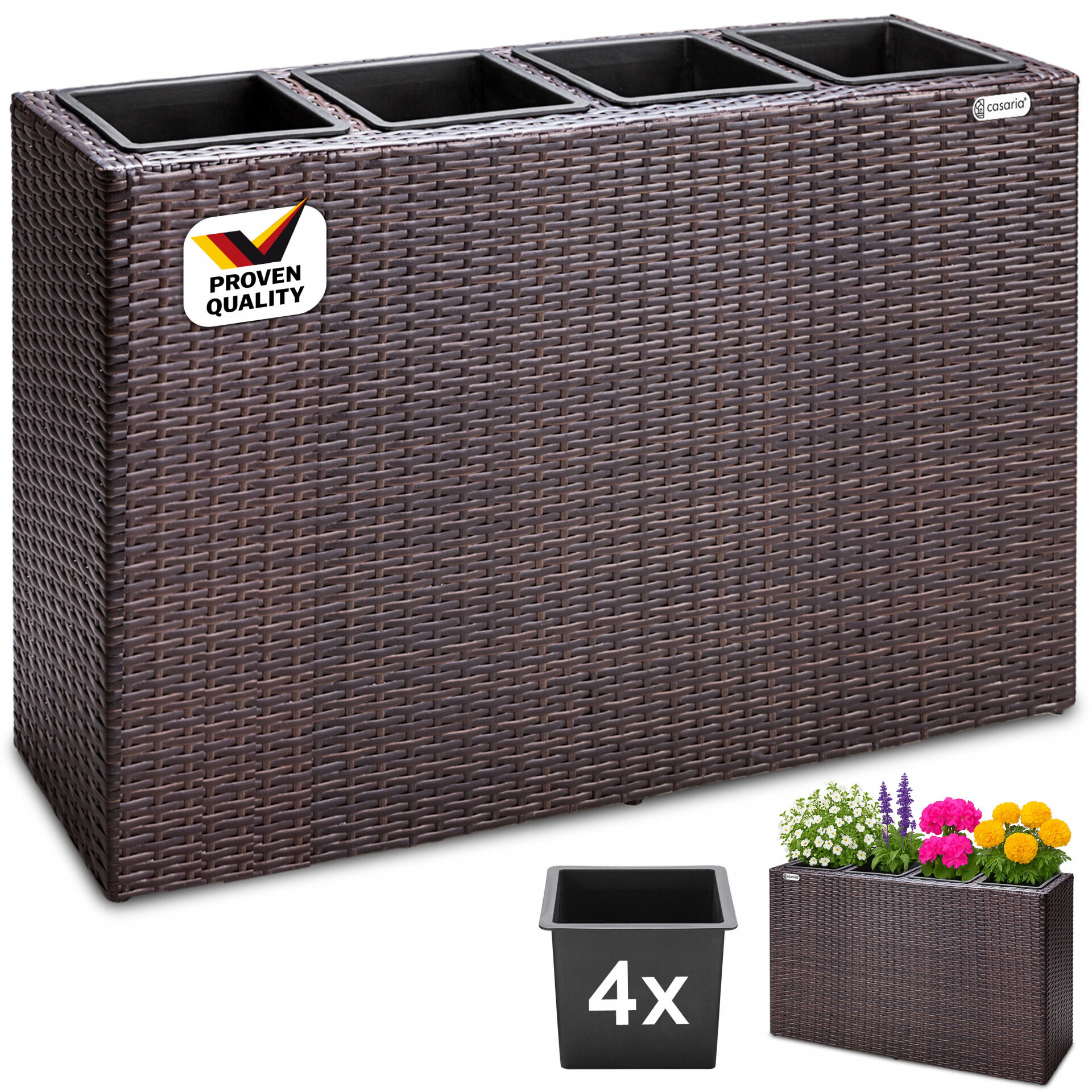 Polyrattan Blumentopf Braun 95x27x60cm