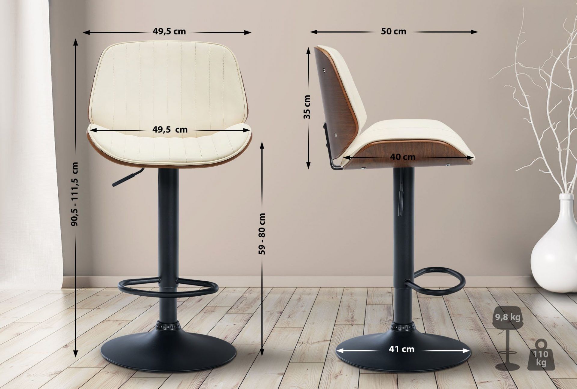 2er Set Barhocker Nova Kunstleder, walnuss/creme