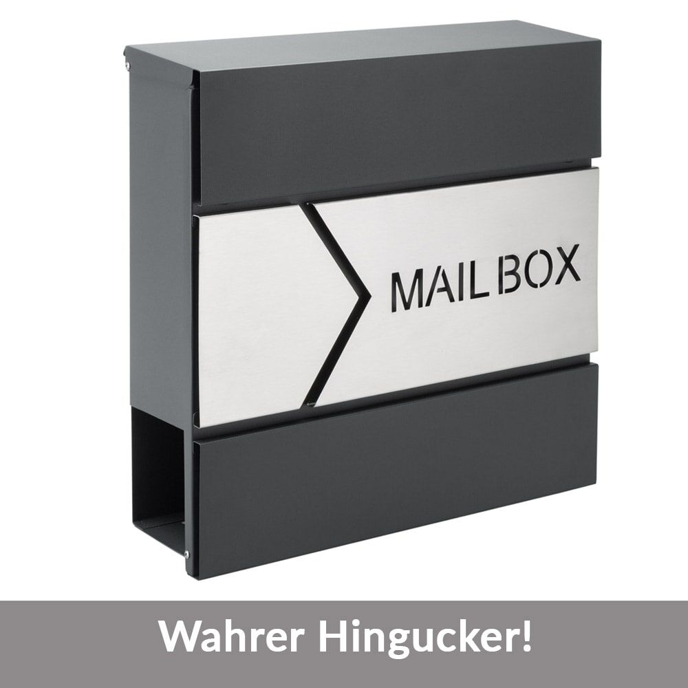 Briefkasten Design Anthrazit Edelstahl Zeitungsfach 37x11x36,5 cm