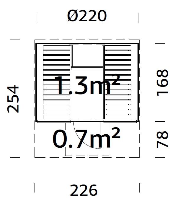 Zeichnung Palmako Saunafass Anita 1,3+0,7 m²