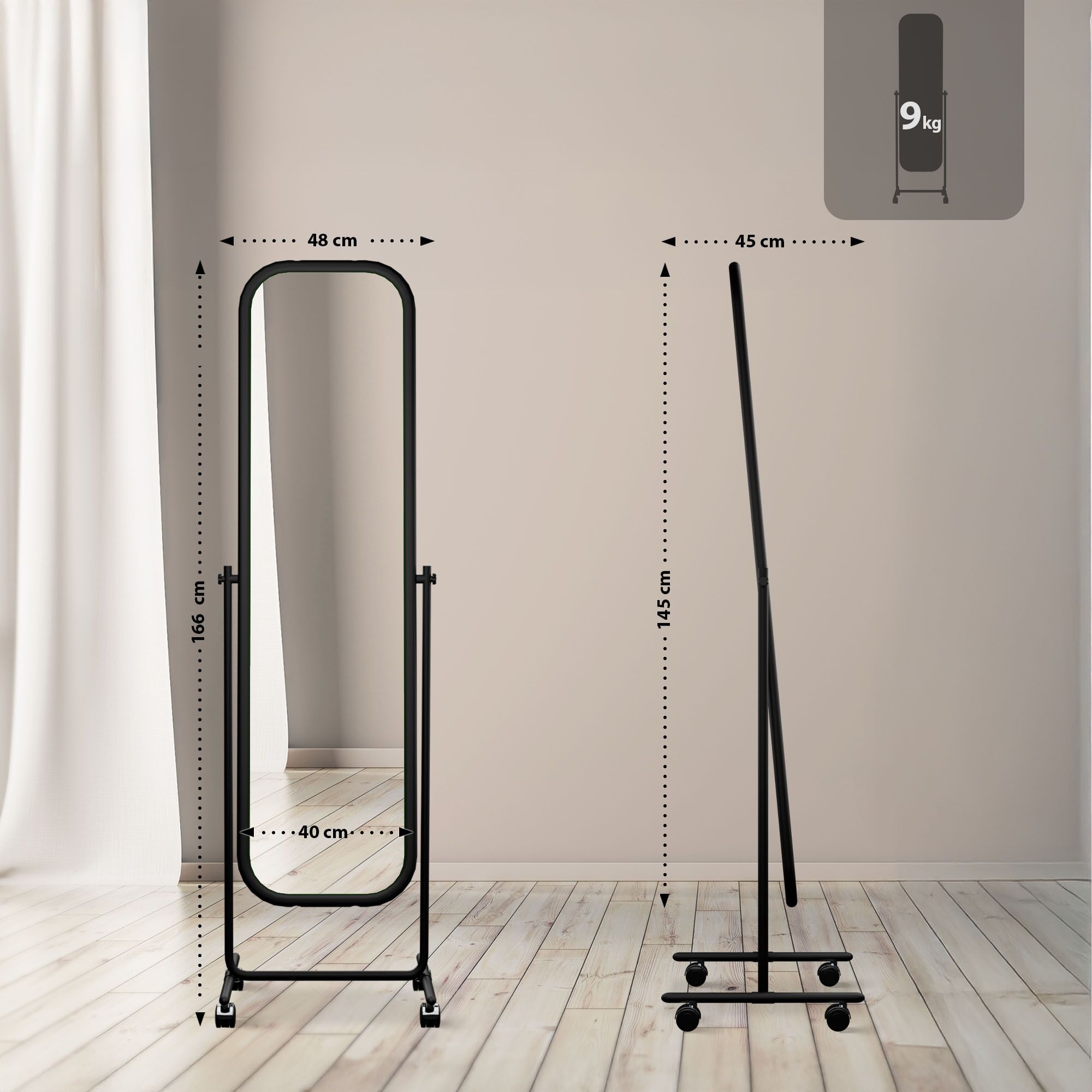 Standspiegel Medusa Eckig, schwarz