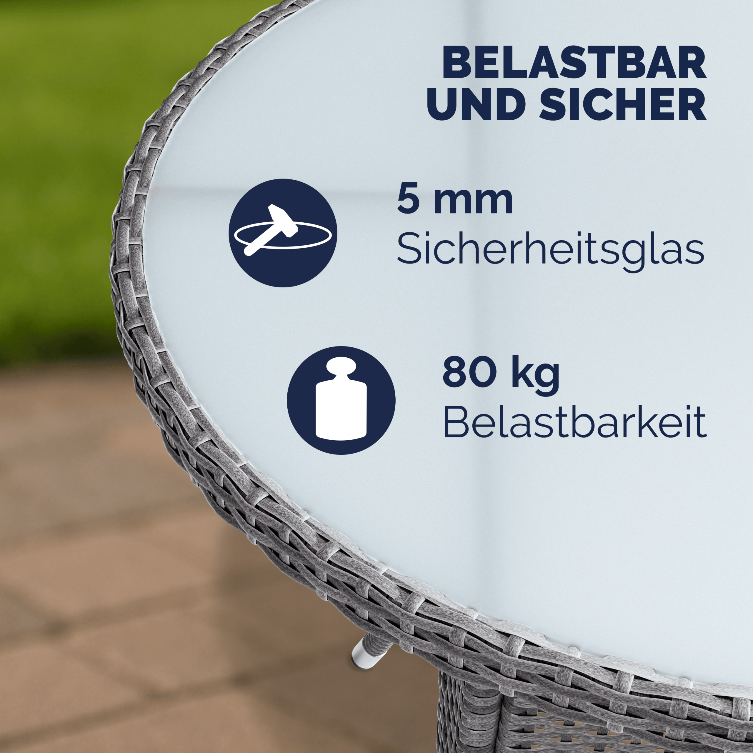 Polyrattan Tisch Grau Ø80cm