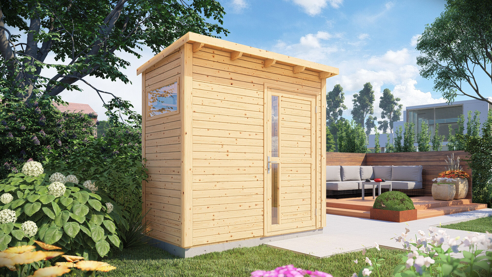Gartenhaus Holz Pentus 1 naturbelassen 234 x 115 cm