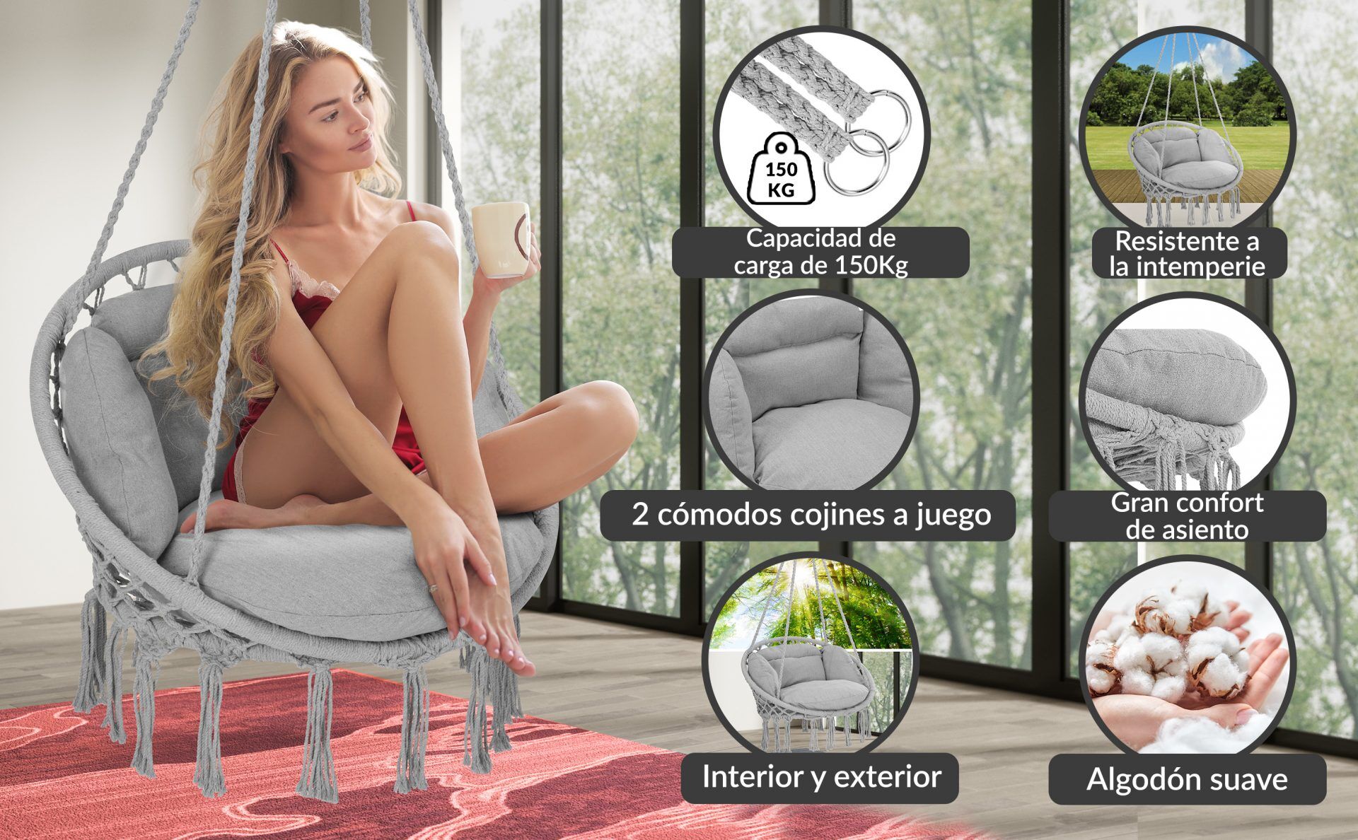 Hängesessel Hellgrau 80x60x140cm