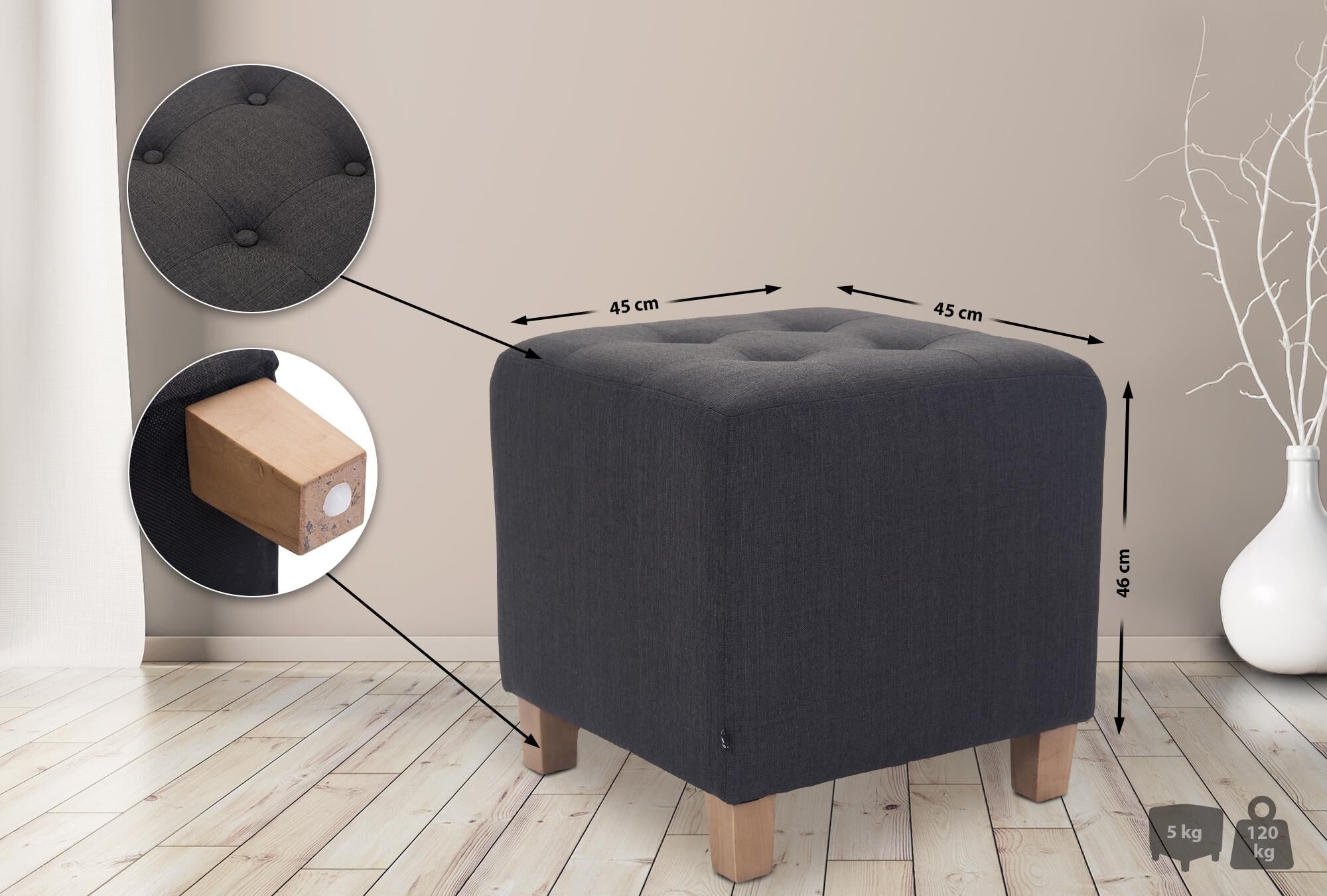 Sitzhocker Pharao, antik-hell, dunkelgrau