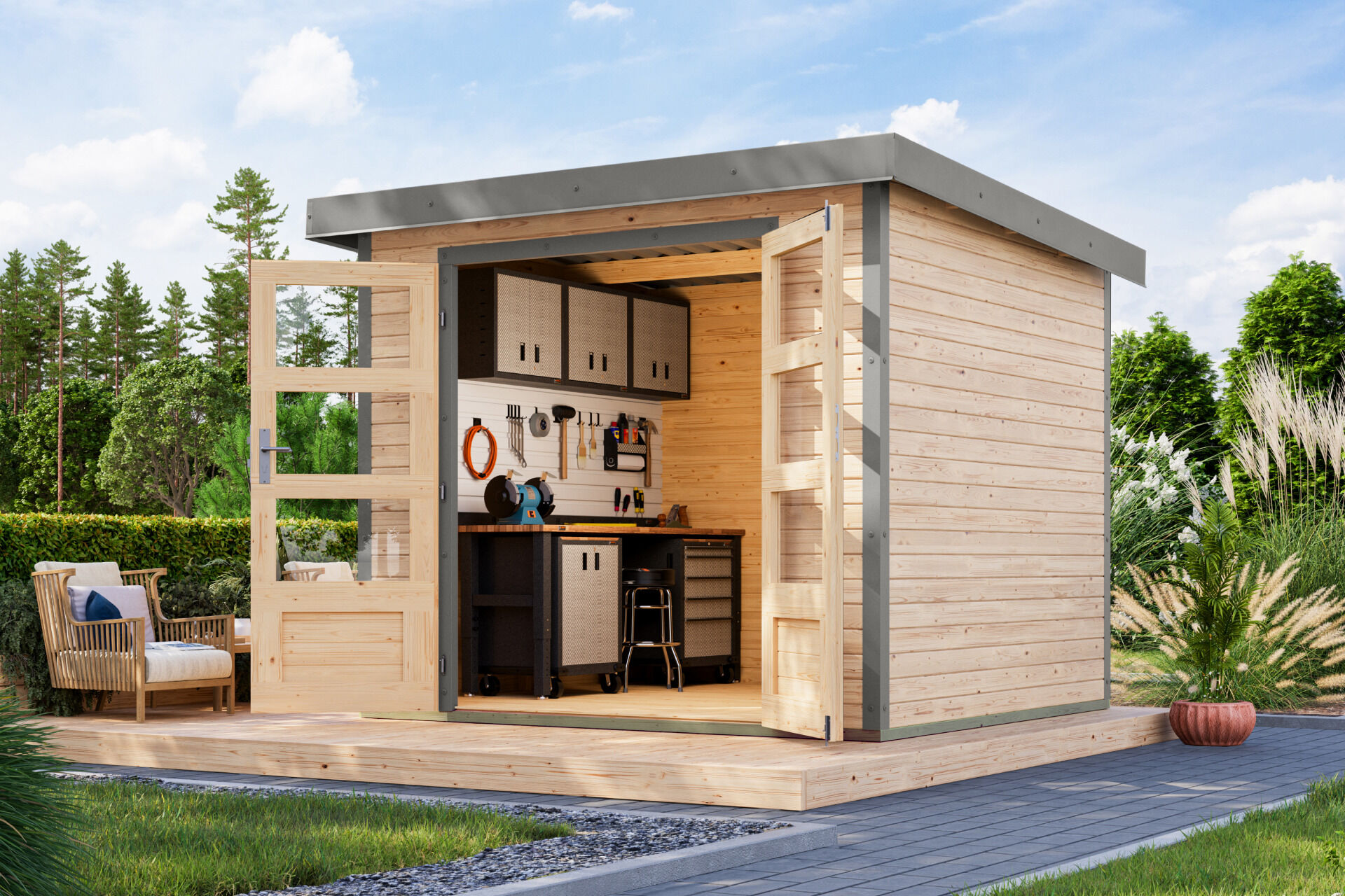 Karibu Pultdach Holz & Metall Gartenhaus Jupiter 3