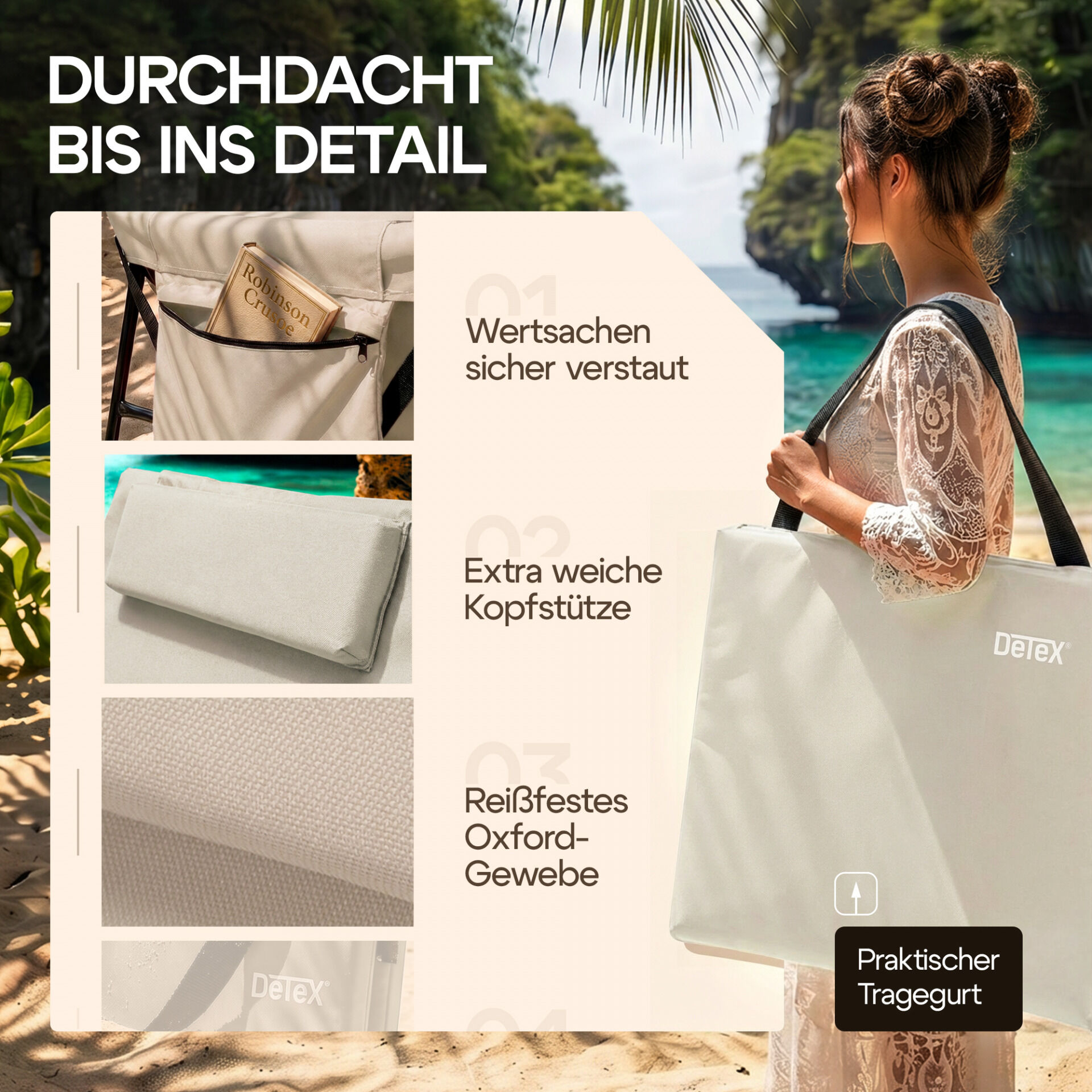 Strandmatte Beige 158x56x46cm gepolstert