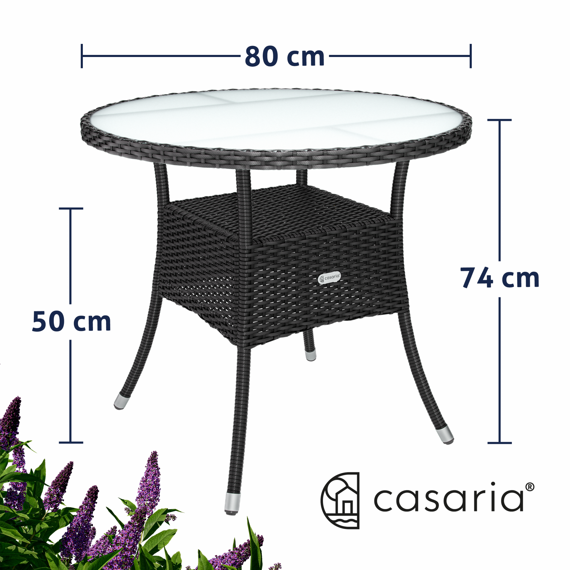 Polyrattan Tisch Schwarz Ø80cm