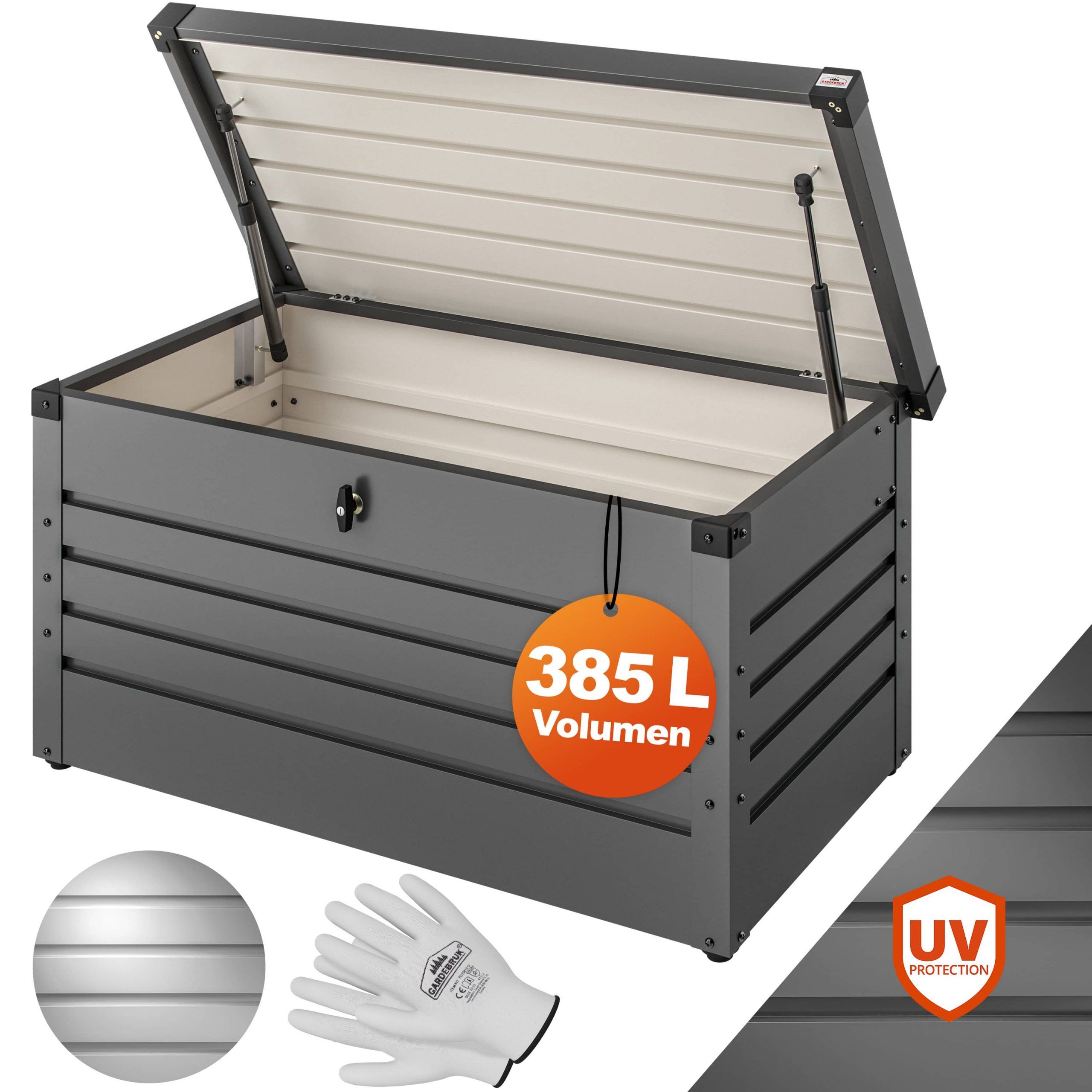 Gartenbox 385L Anthrazit wasserdicht abschließbar bis 100kg verzinkt