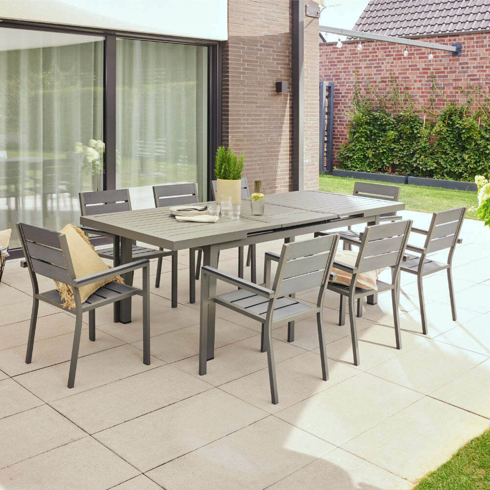 Garten-Sitzgruppe CALIDO MADERA inklusive ausziehbarer Gartentisch + 10 Stühlen