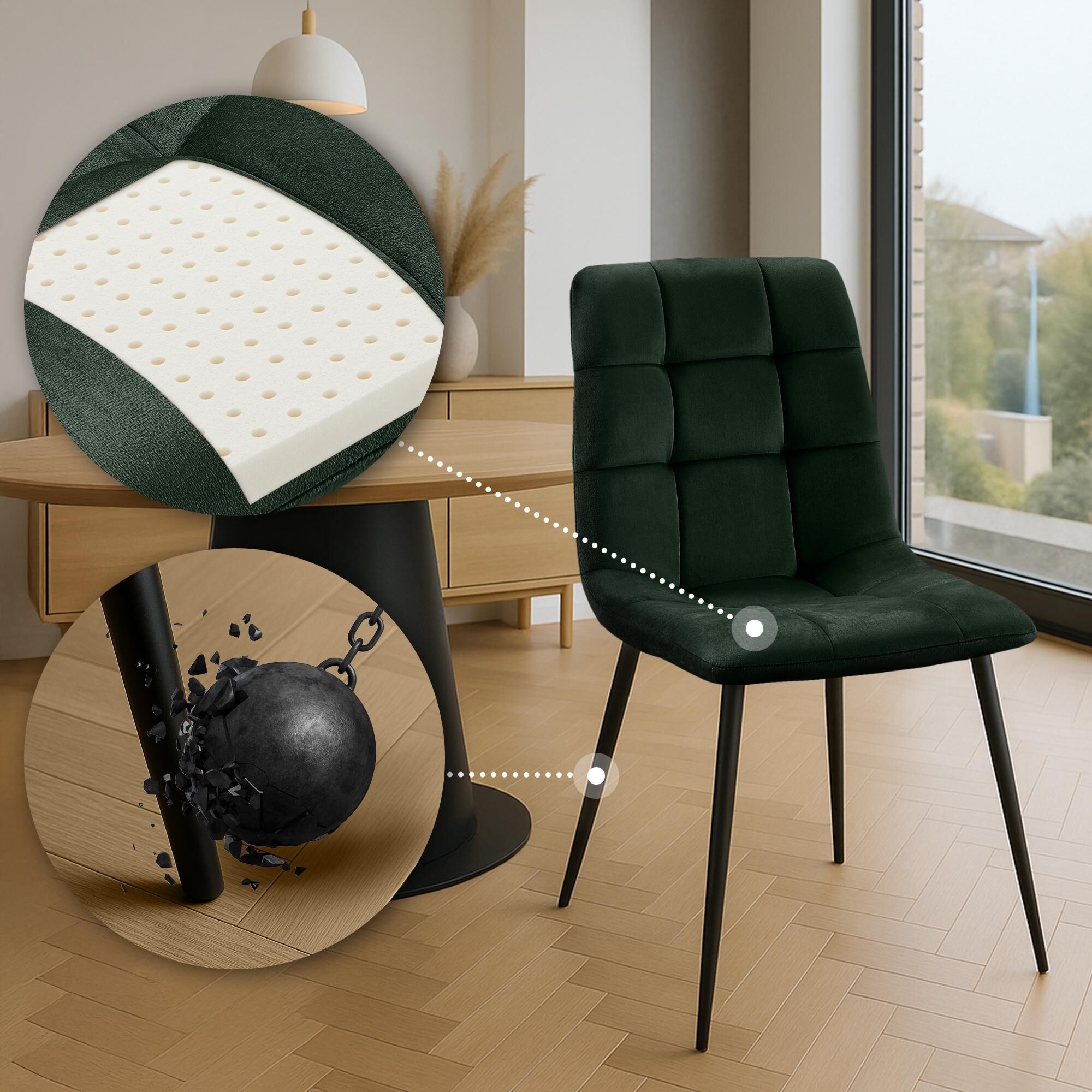 4er Set Esszimmerstuhl Tilde Samt, grün