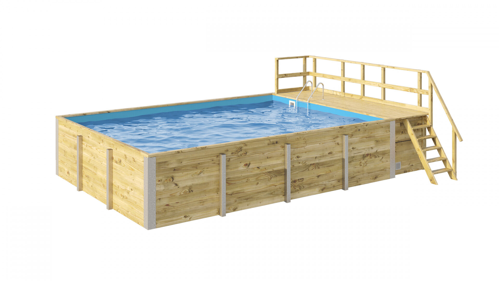 weka Massivholzpool 595 Gr. 2, Folie Blau, inkl. Technikraum/Sonnendeck und Sandfilteranlage, 10 Metallstützen