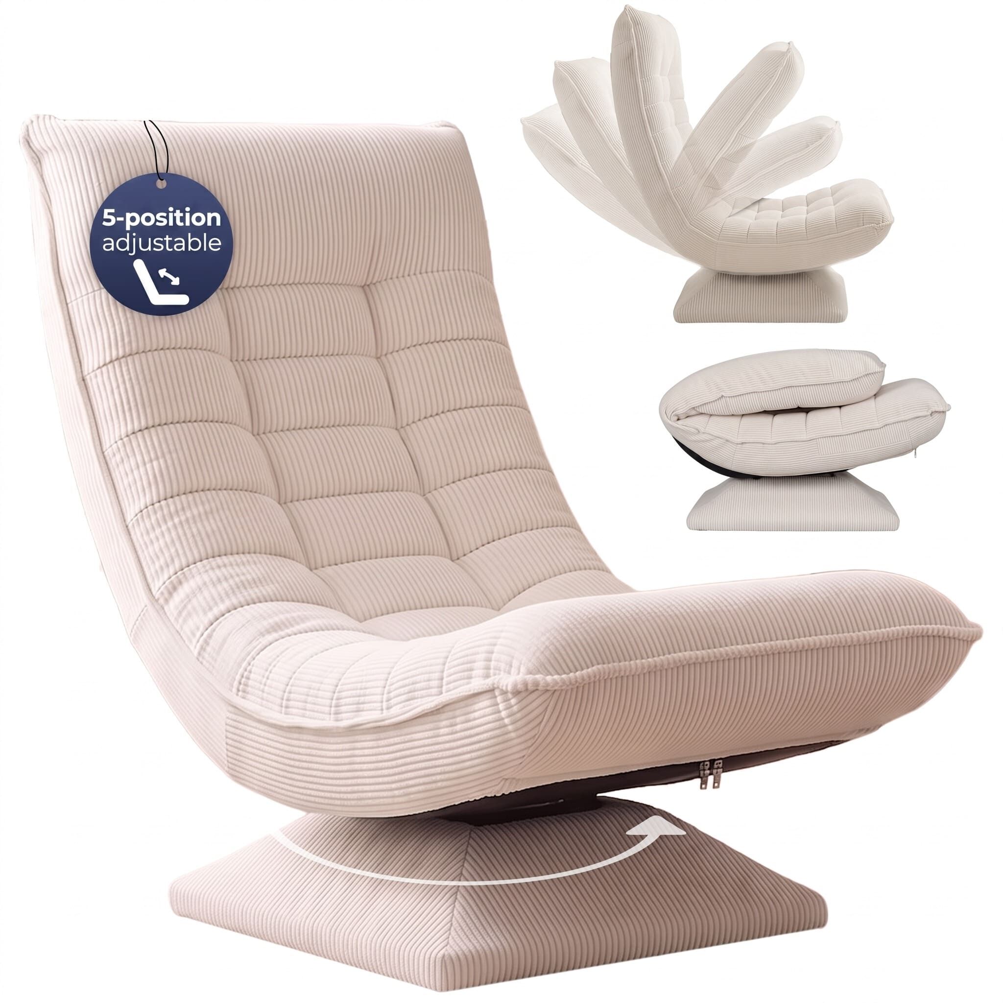 Sessel Aberdeen Creme Cord 5fach verstellbar 360 Grad drehbar klappbar